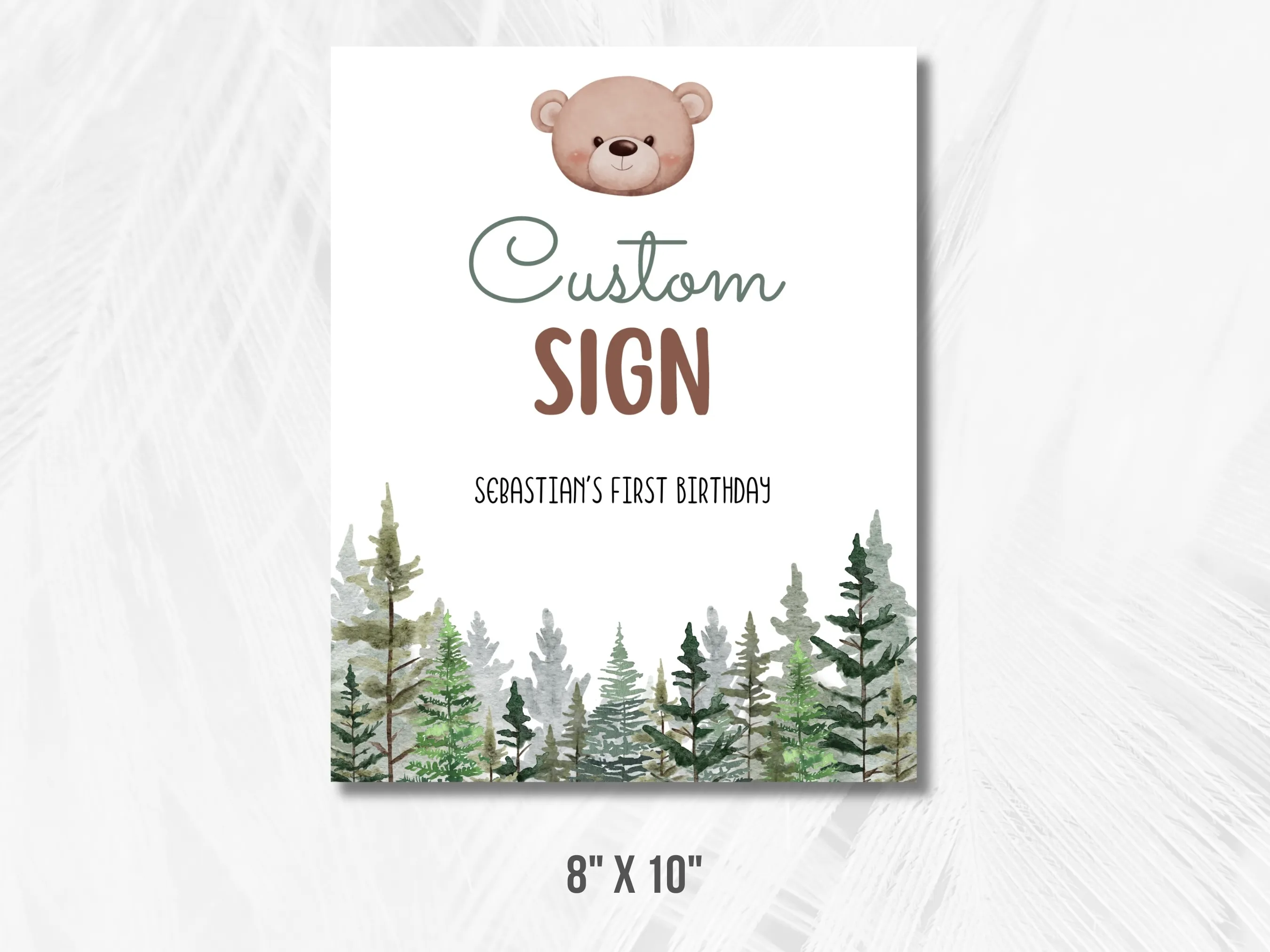 Brown Bear Party Gift Table Sign | Woodland Birthday Party Cookie Table Sign | Birthday Cards & Gifts Sign | Editable Canva Template | Digital Download