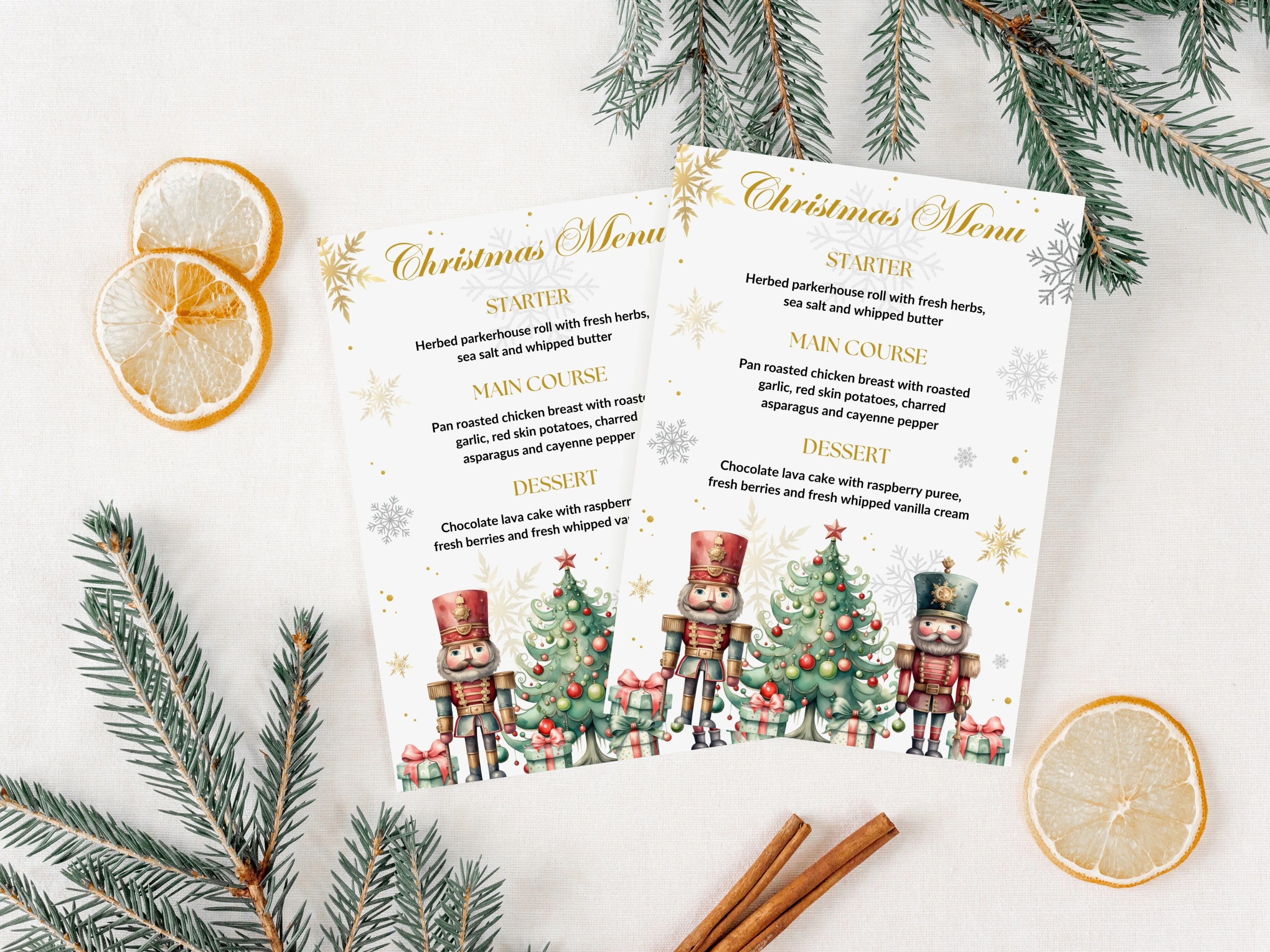 Nutcracker Christmas Dinner Menu Template | 5x7 Holiday Table Card | Editable Canva Template | Digital Download