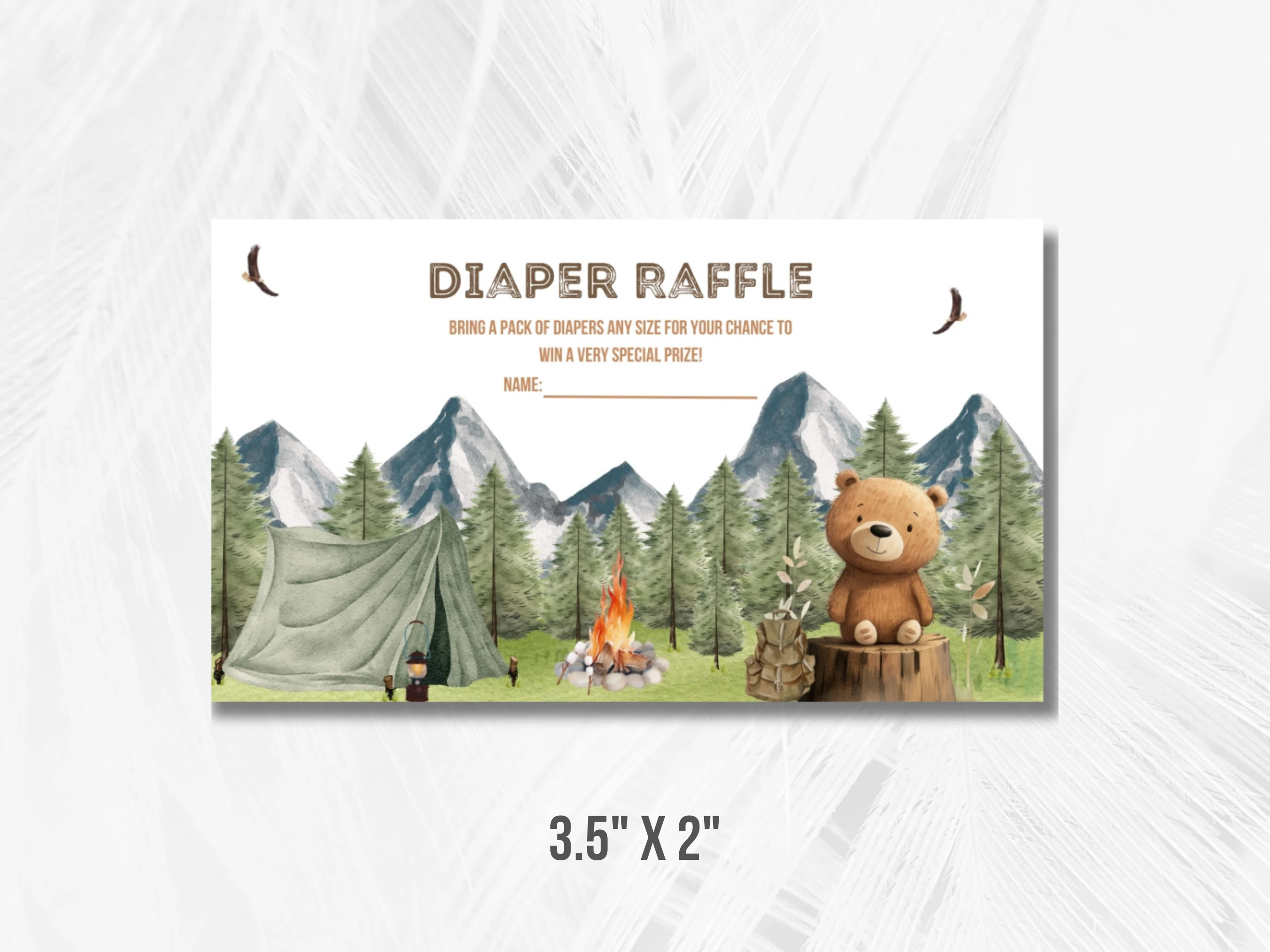 Little Camper Baby Shower Diaper Raffle Card | Woodland Adventure Awaits Books For Baby Card | Editable Canva Template | Digital Download