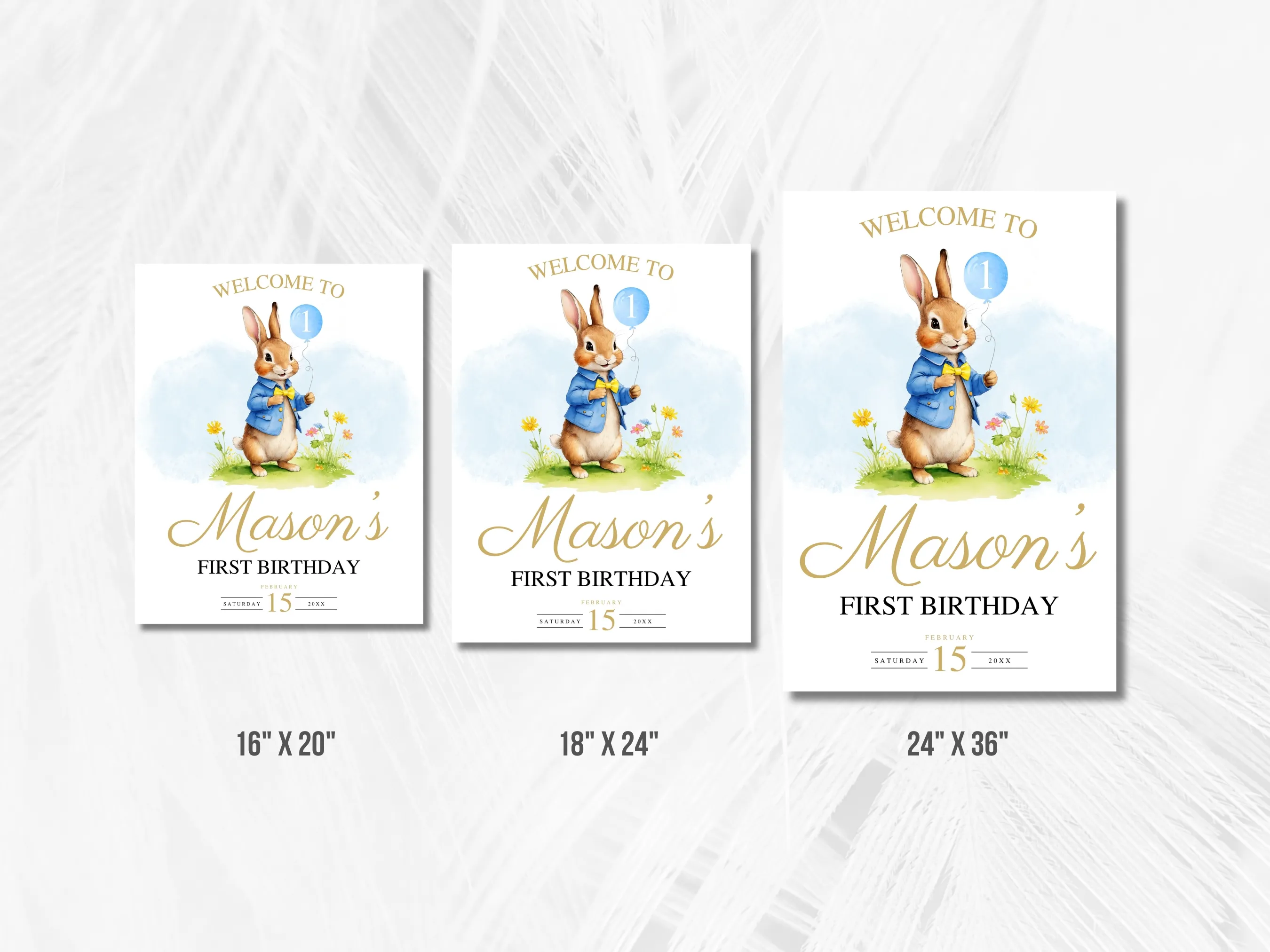 Peter Rabbit Birthday Welcome Sign | Flopsy Bunny Party Welcome Board | 1st Birthday Entrance Poster | Editable Canva Template | Digital Download