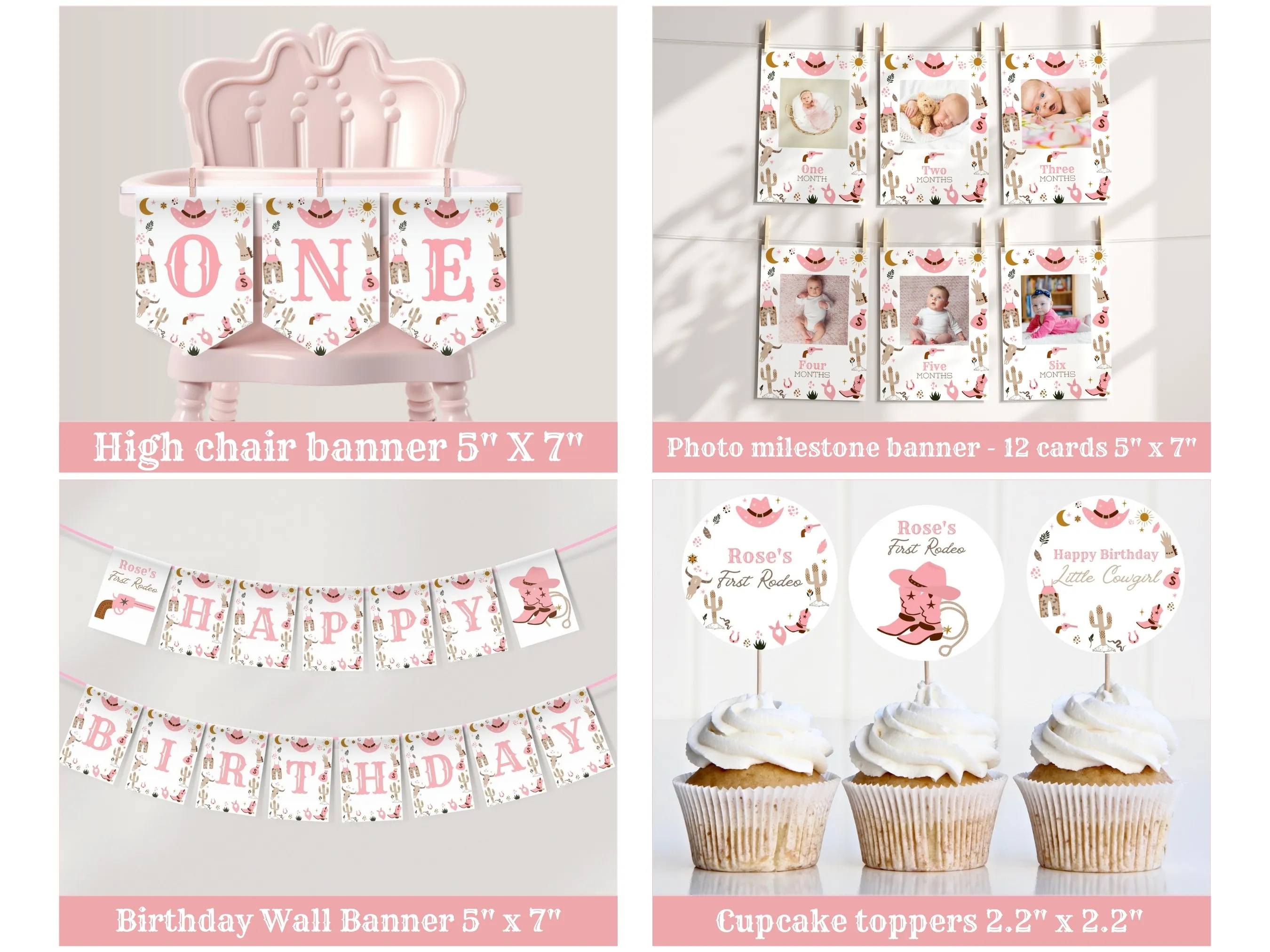 My First Rodeo Birthday Decor Bundle | Cowgirl Party Invitation | Editable Canva Template | Digital Download