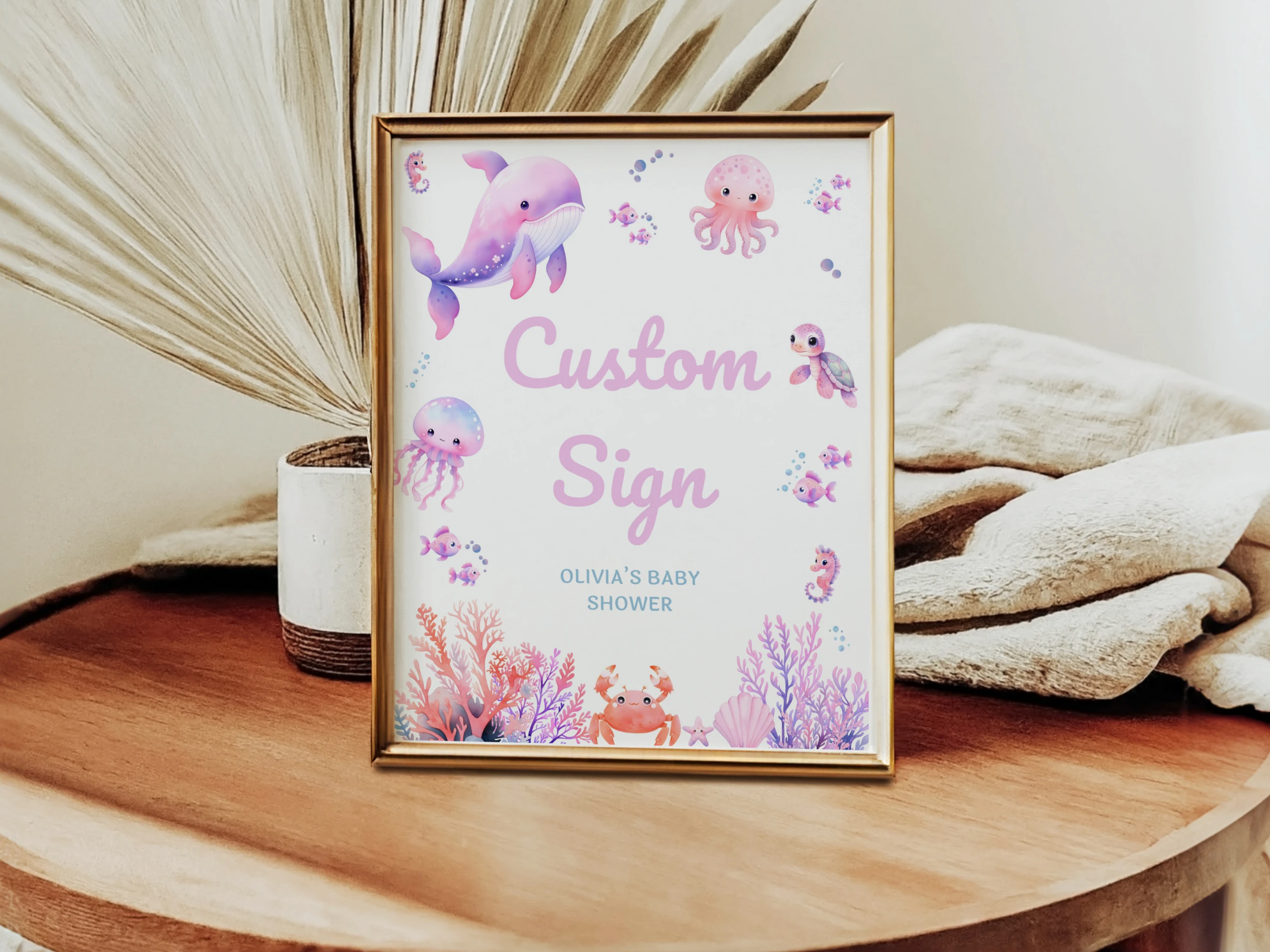 under the sea baby shower table sign printable, ocean animals baby shower pacifier hunt sign, baby girl baby shower diaper raffle sign, under the sea late night diapers baby shower sign, editable baby shower sign Canva