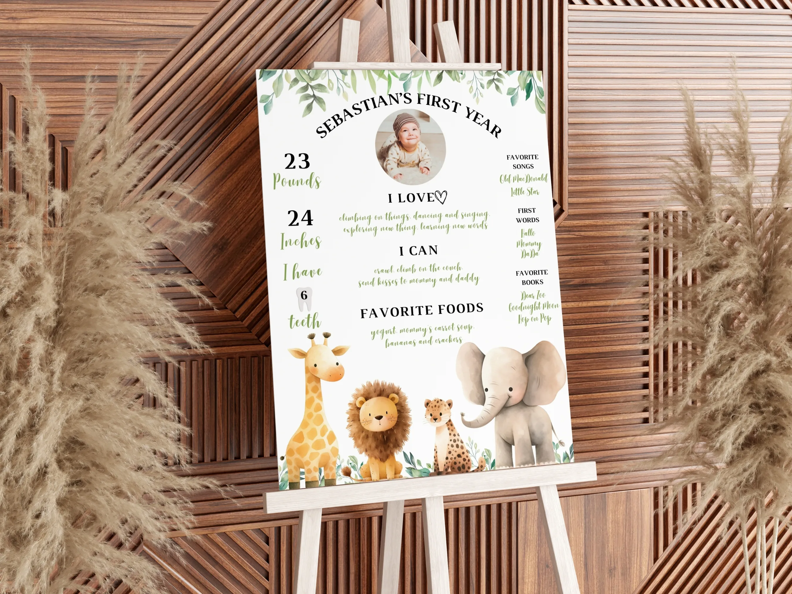 Wild One Birthday Milestone Board | Safari Jungle Animal Poster | Editable Canva Template | Digital Download