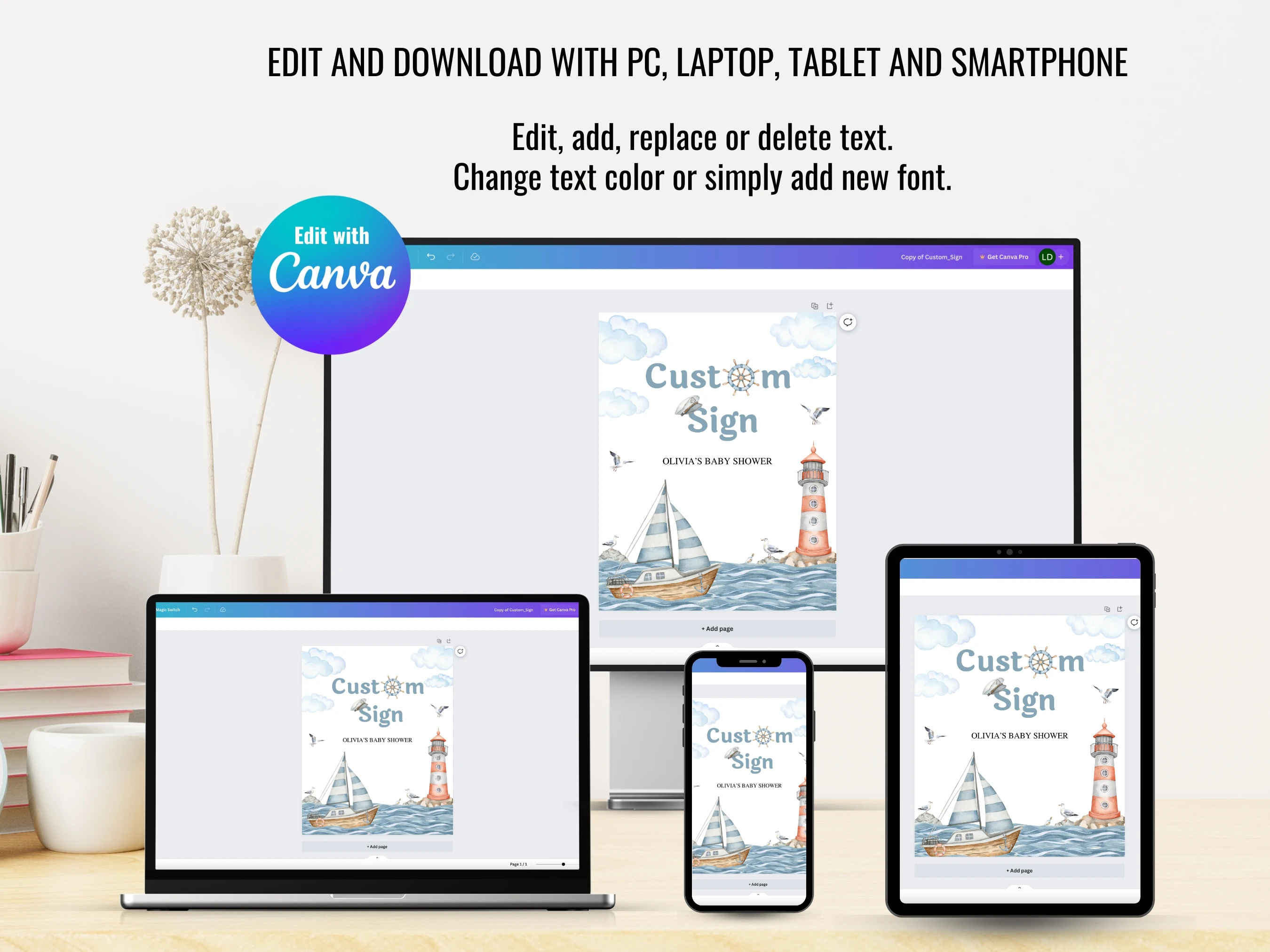 Nautical Baby Shower Table Sign | Ahoy It's a Boy Pacifier Hunt Sign | Pacifier Hunt Sign | Editable Canva Template | Digital Download