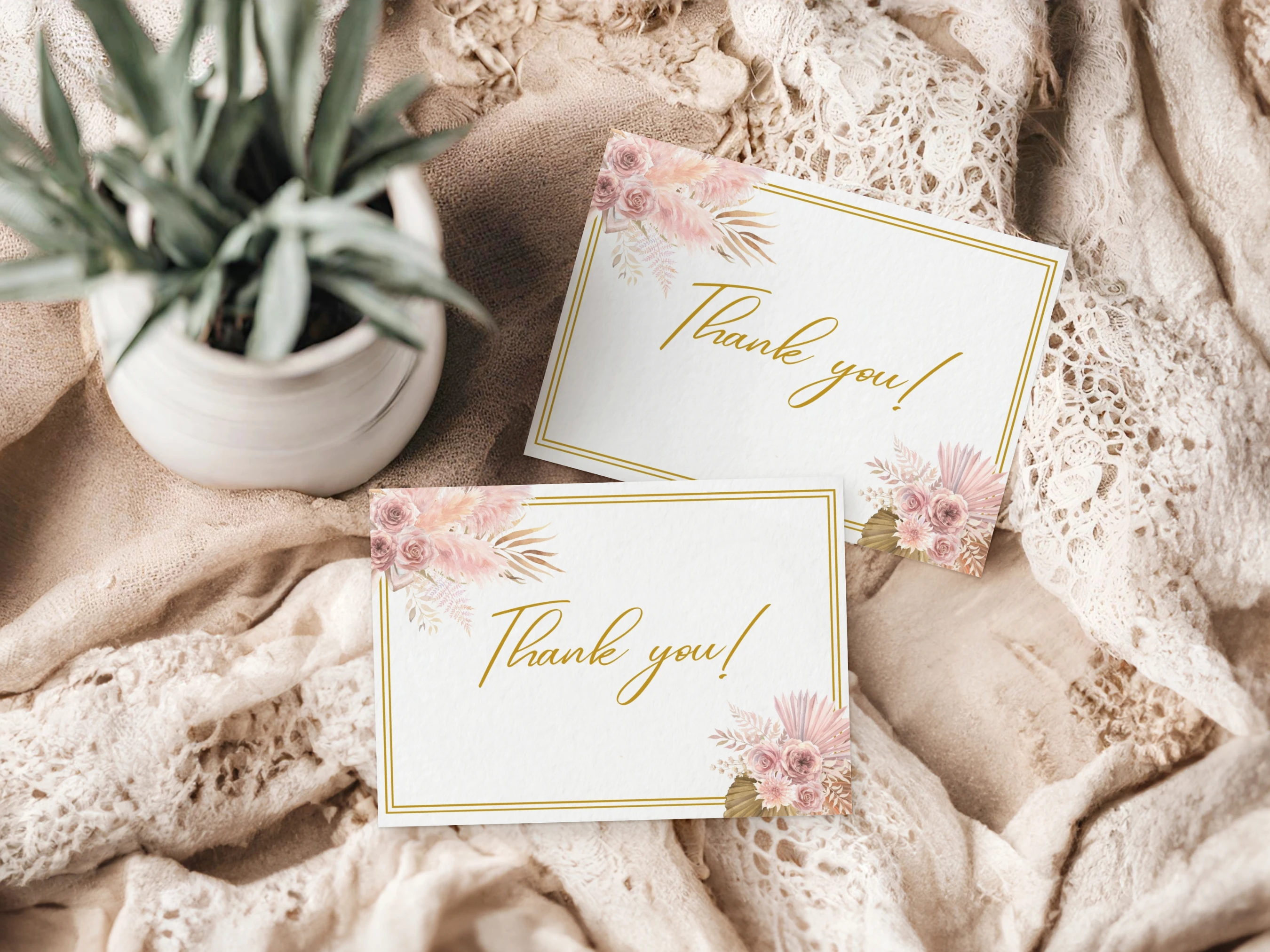 boho baby shower thank you card, pampas grass baby shower thank you note, rose gold baby shower thank you card printable, boho girl baby shower thank you template, editable baby shower thank you card Canva