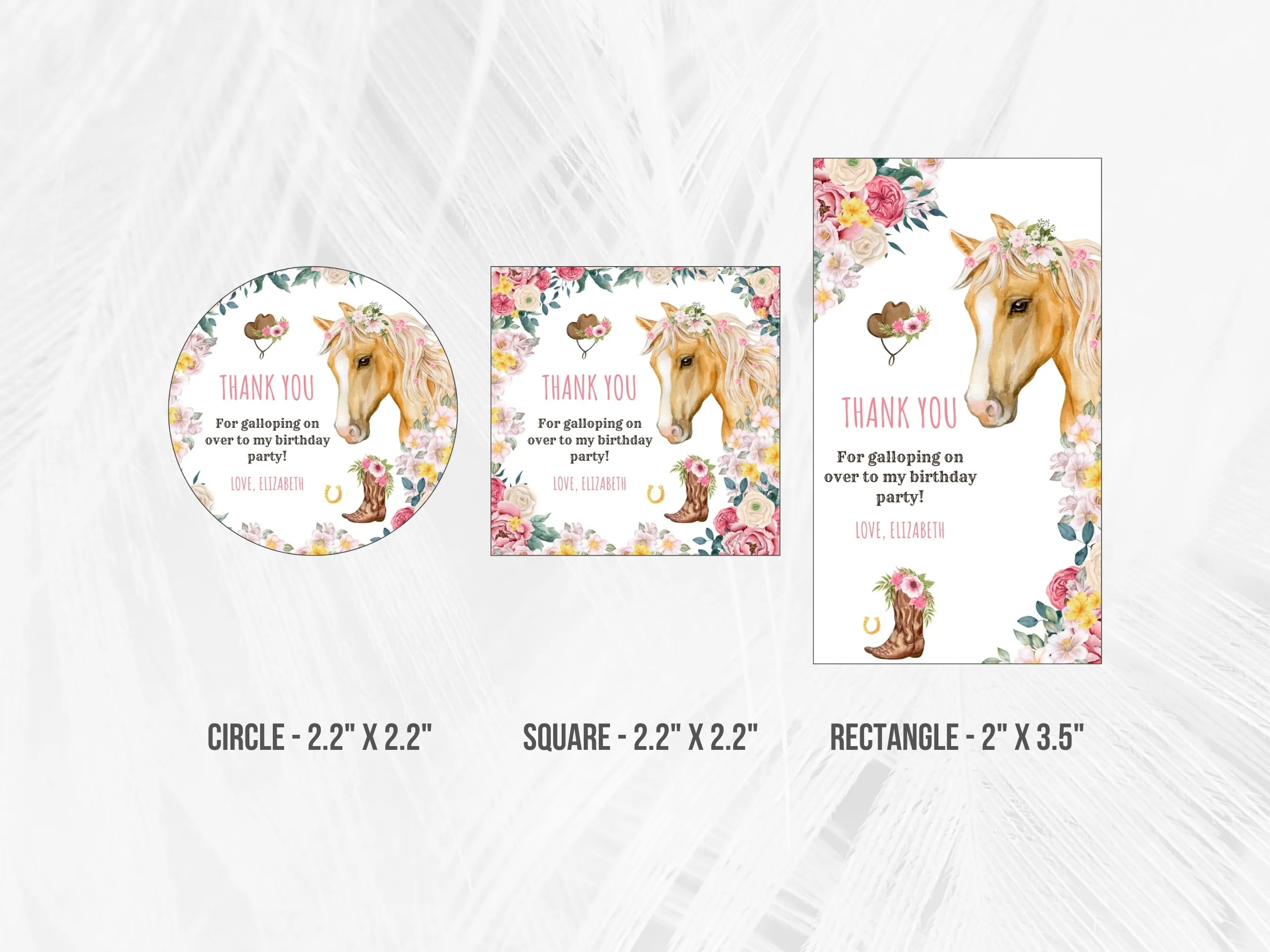 Horse Birthday Thank You Tags | Pink Rodeo Pony Party Favor Labels | Cowgirl & Cowboy Gift Tags | Editable Canva Template | Digital Download