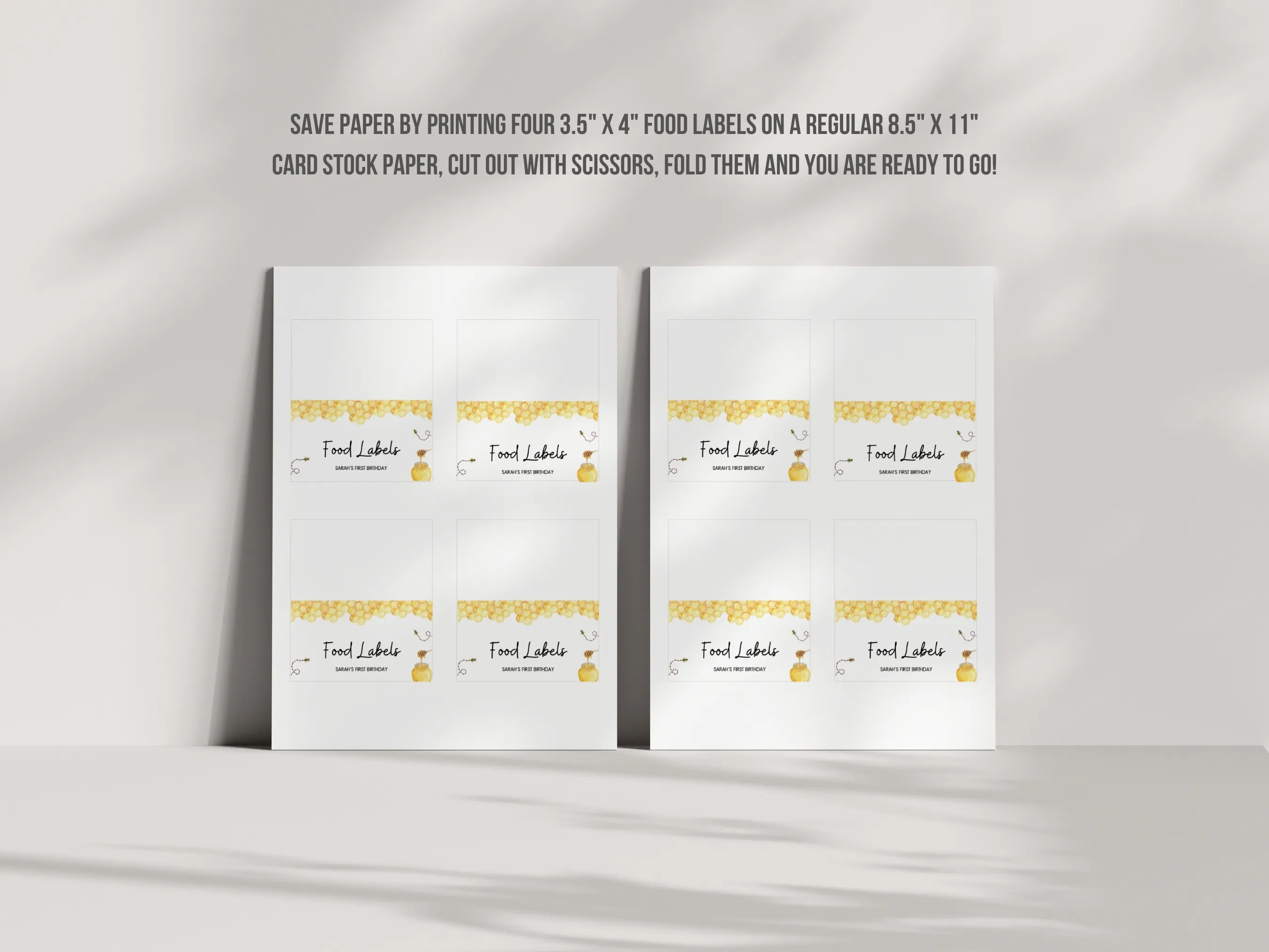 My First Bee Day Food Tent Cards | Honey Bee Name Place Cards | Bee Birthday Table Labels | Editable Canva Template | Digital Download