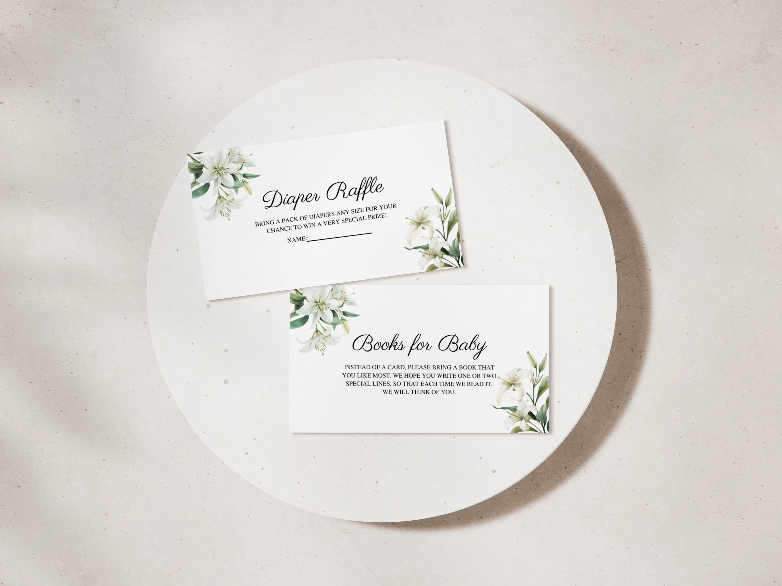 baby in bloom diaper raffle card, greenery books for baby card, wildflower baby shower raffle ticket printable, floral baby shower insert card, editable diaper raffle card Canva