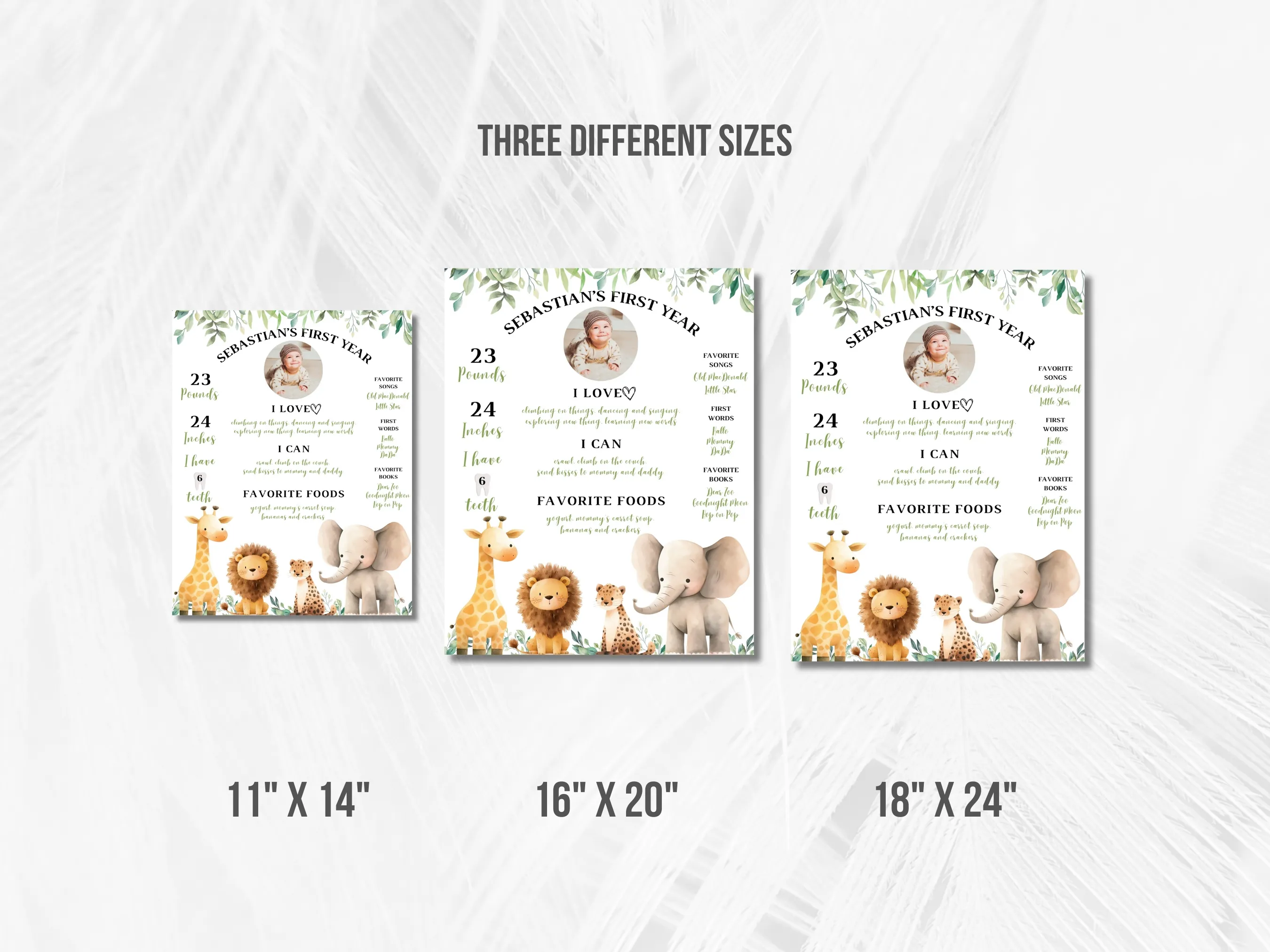Wild One Birthday Milestone Board | Safari Jungle Animal Poster | Editable Canva Template | Digital Download