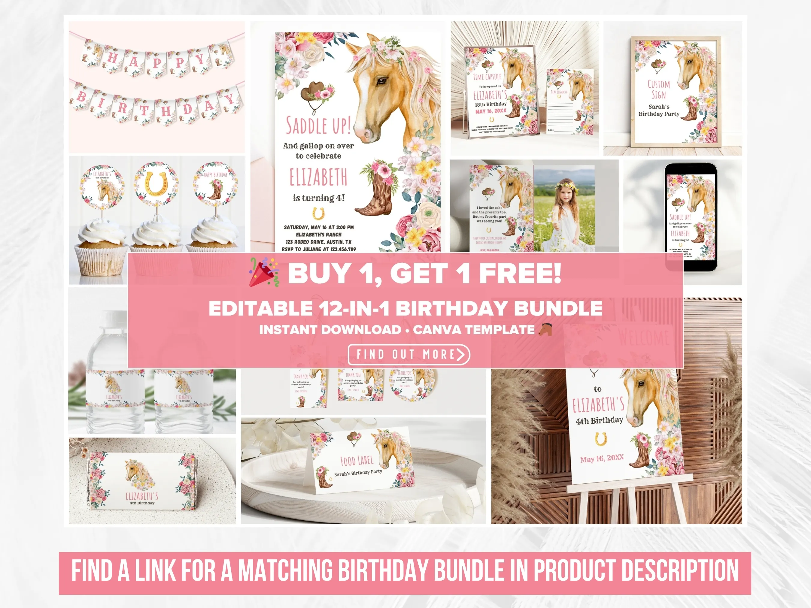 Horse Birthday Evite | Cowgirl Party Mobile Invitation | Editable Canva Template | Digital Download