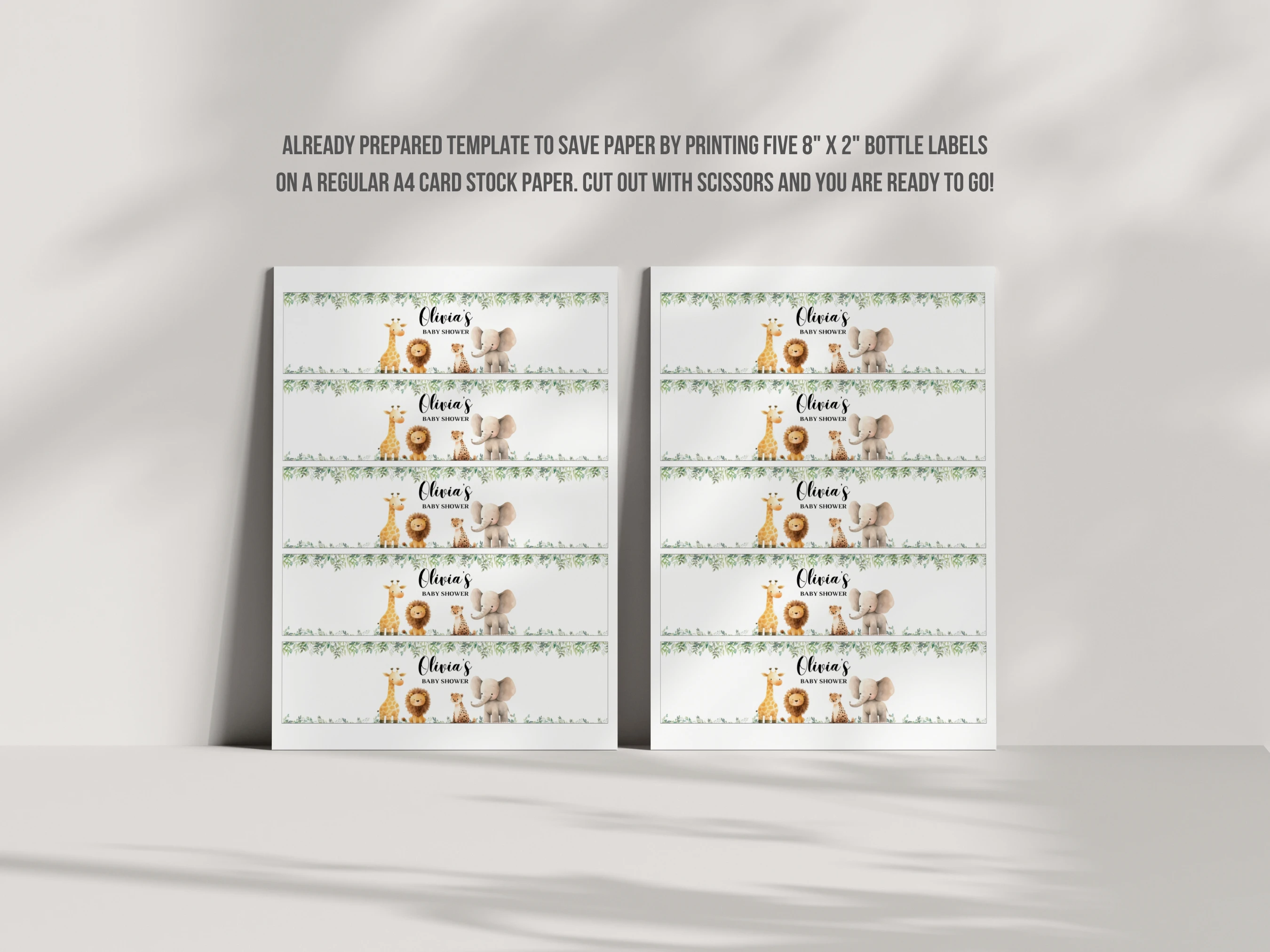 Safari Baby Shower Water Bottle Label | Jungle Animals Bottle Sticker | Editable Canva Template | Digital Download