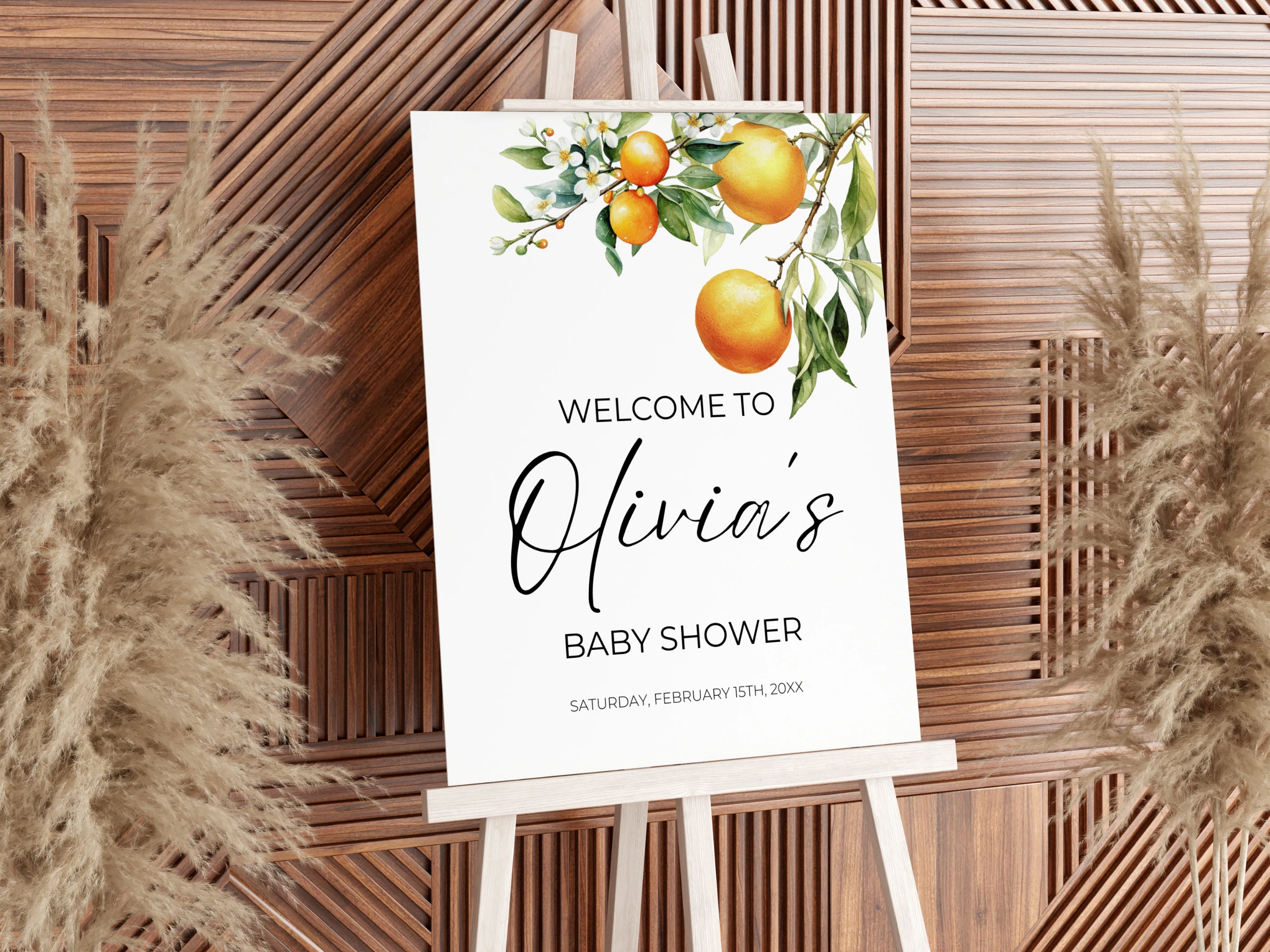 Little Cutie Baby Shower Welcome Sign | Orange Clementine Welcome Board For Baby Girl | Editable Canva Template | Digital Download