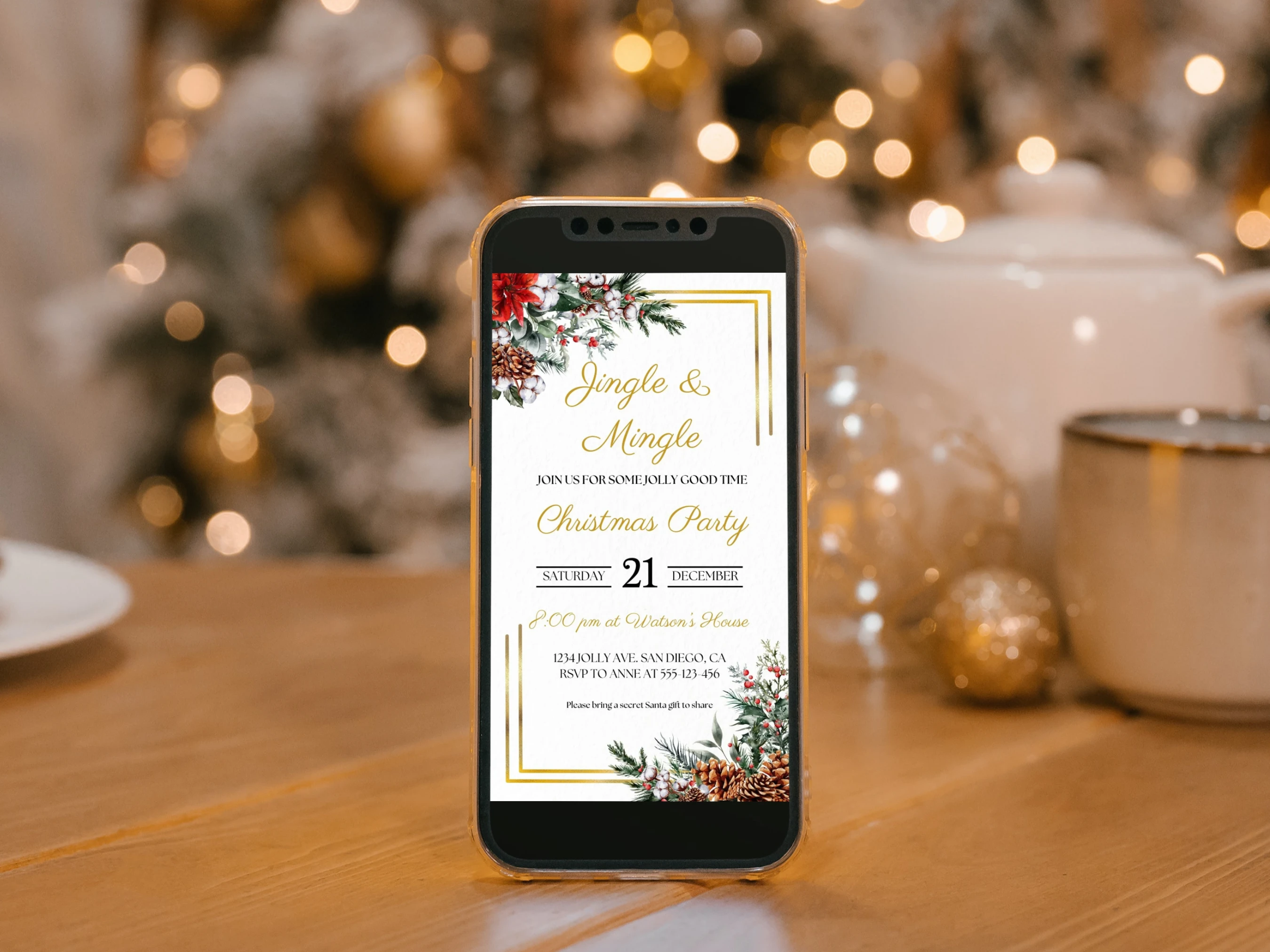 Christmas Party Mobile Invitation | Jingle & Mingle Holiday Evite | Editable Canva Template | Digital Download