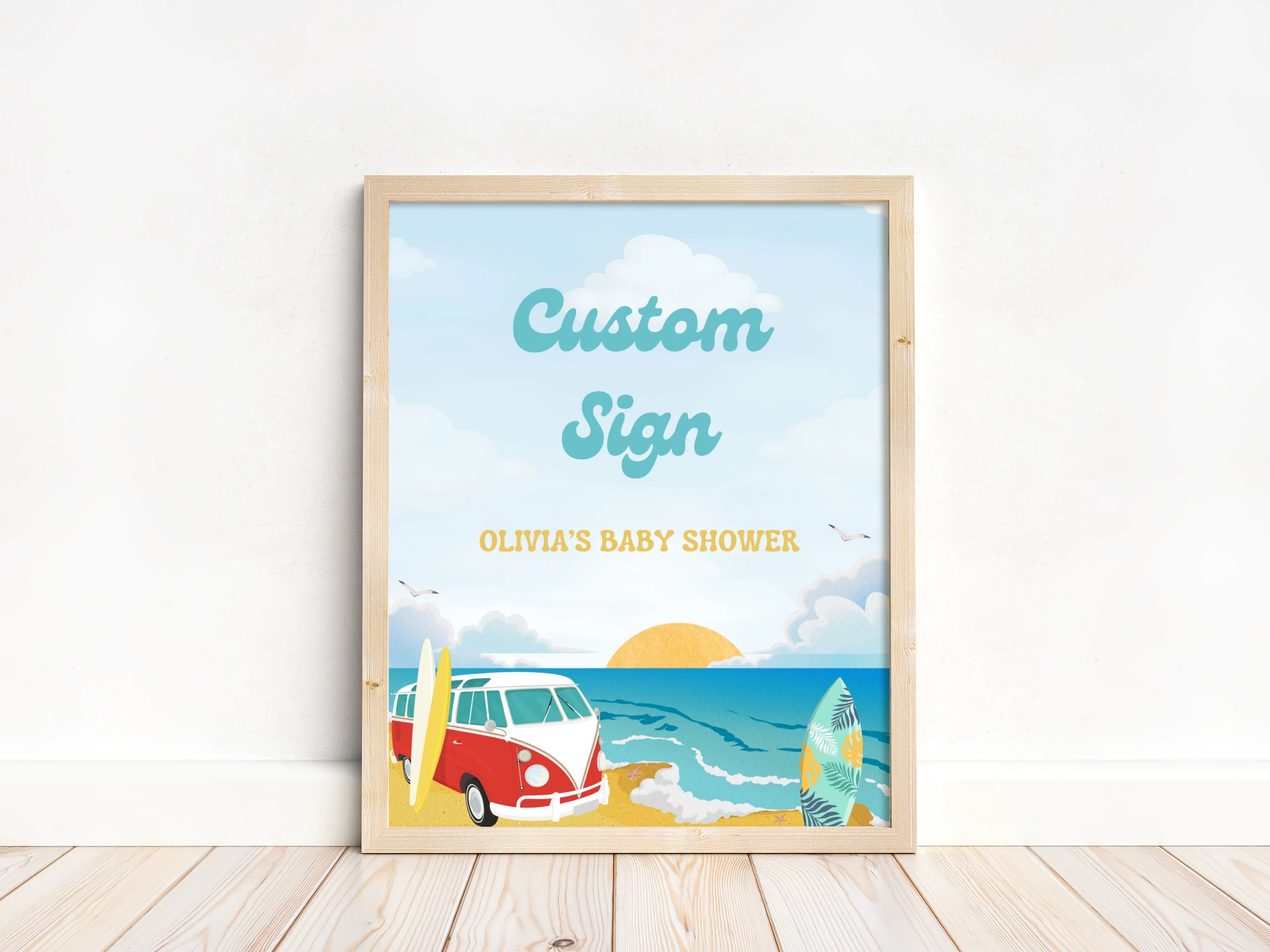 Beach Baby Shower Table Sign | Baby On Board Late Night Diapers | Pacifier Hunt Sign | Editable Canva Template | Digital Download