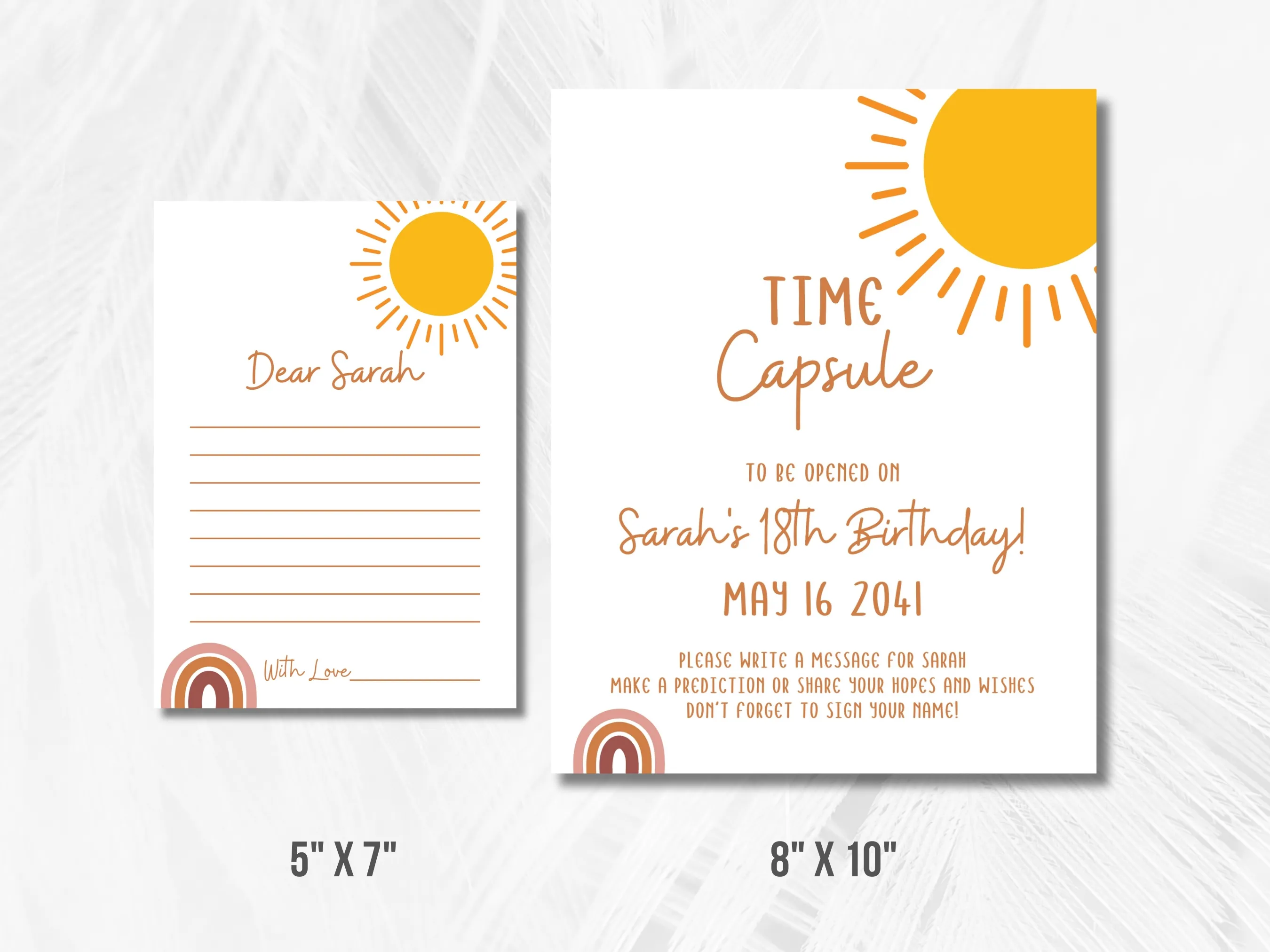 First Trip Around The Sun Birthday Time Capsule | Sunshine Party Guest Book & Wishes Cards | Editable Canva Template | Digital Download