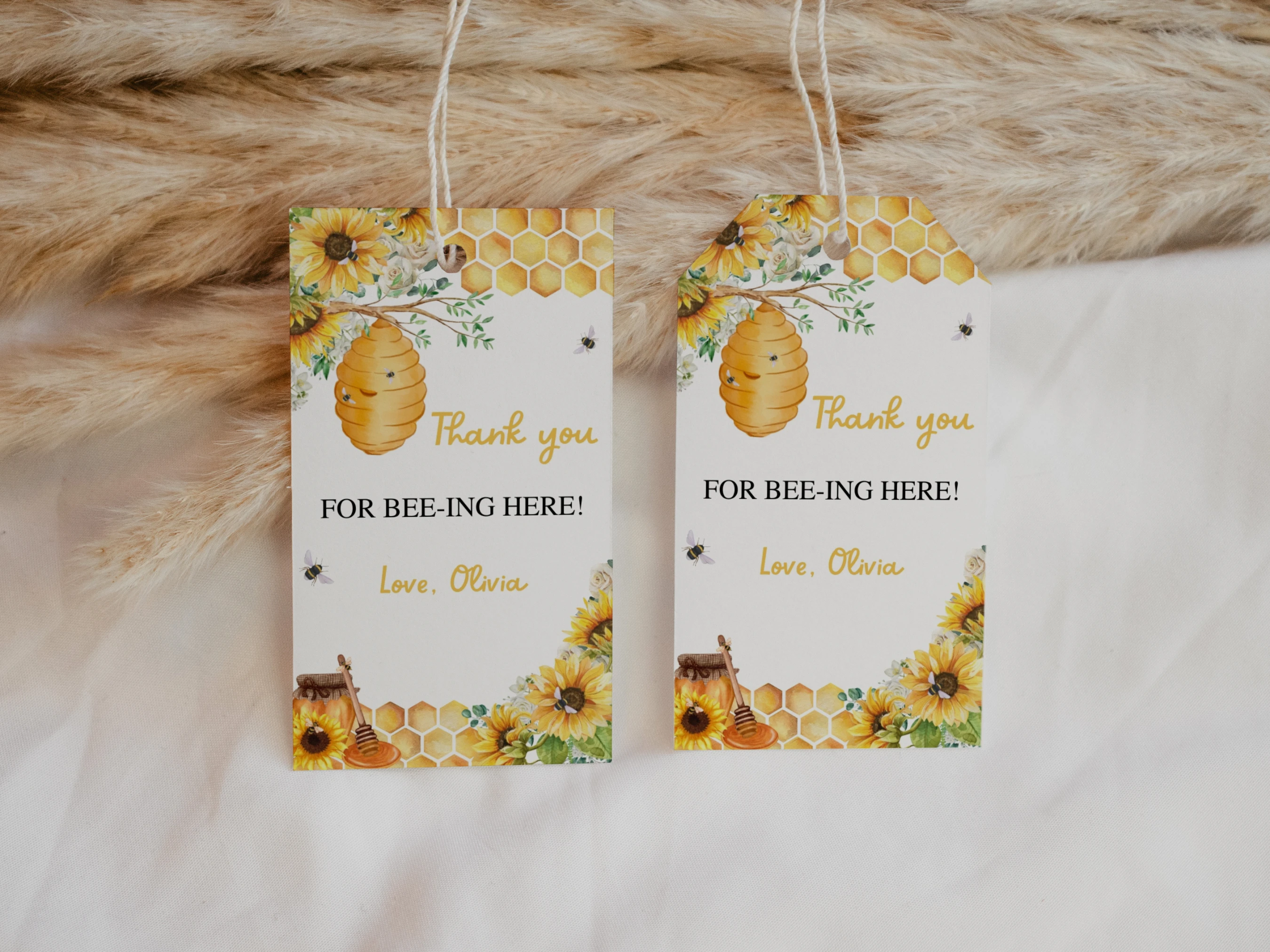 Sunflower Honey Bee Baby Shower Thank You Tags | Bumble Bee Favor Tags | Editable Canva Template | Digital Download