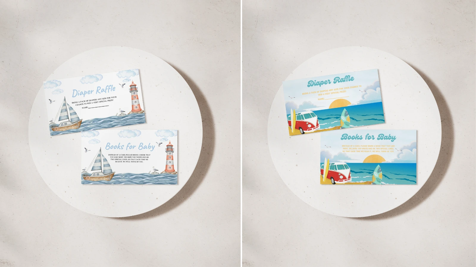 Printable diaper raffle and books for baby cards editable in Canva for baby shower invitation inserts – fllcdesigns