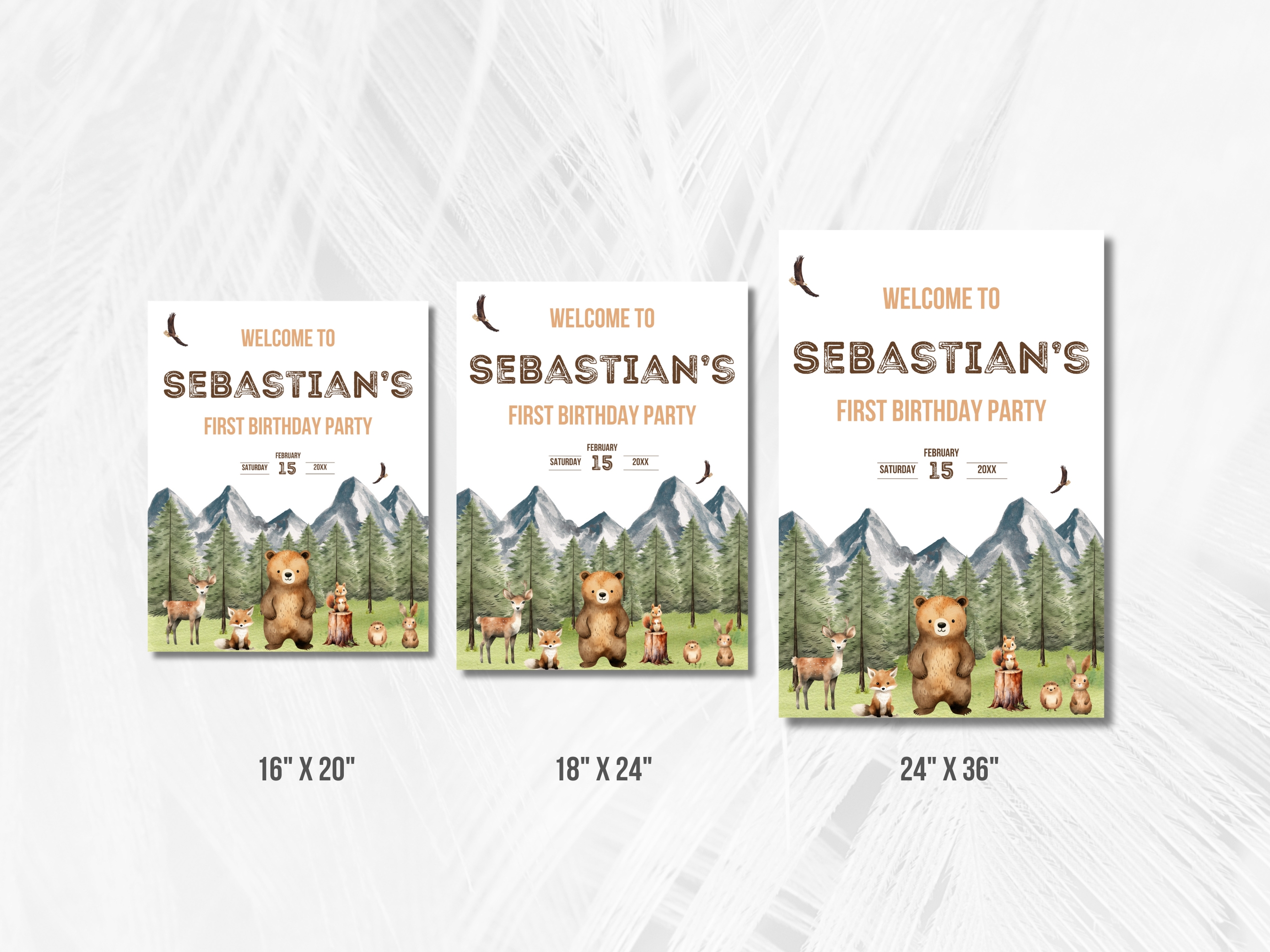 Woodland First Birthday Welcome Sign | Forest Animals Party Welcome Board | Wild One Entrance Poster | Editable Canva Template | Digital Download