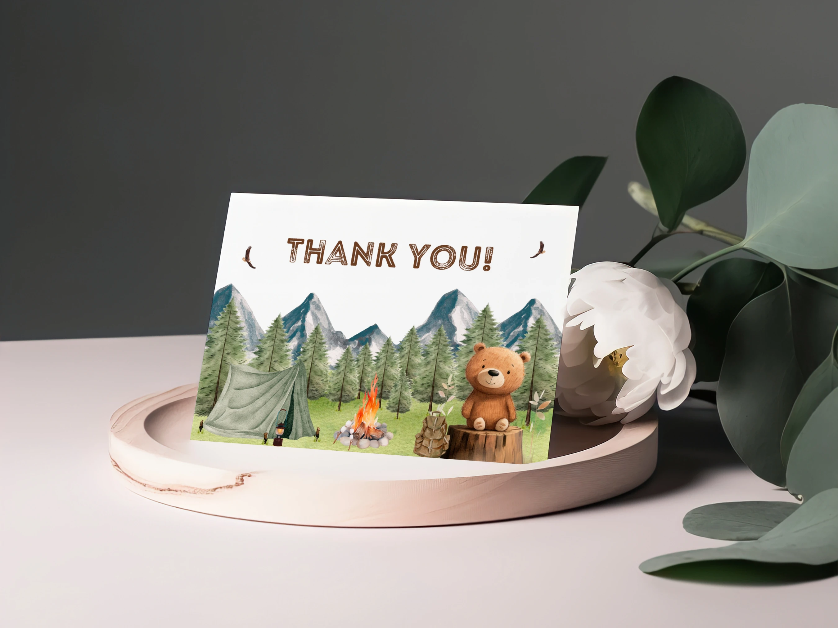 Little Camper Baby Shower Thank You Card | Woodland Adventure Awaits Baby Shower Thank You Note | Editable Canva Template | Digital Download