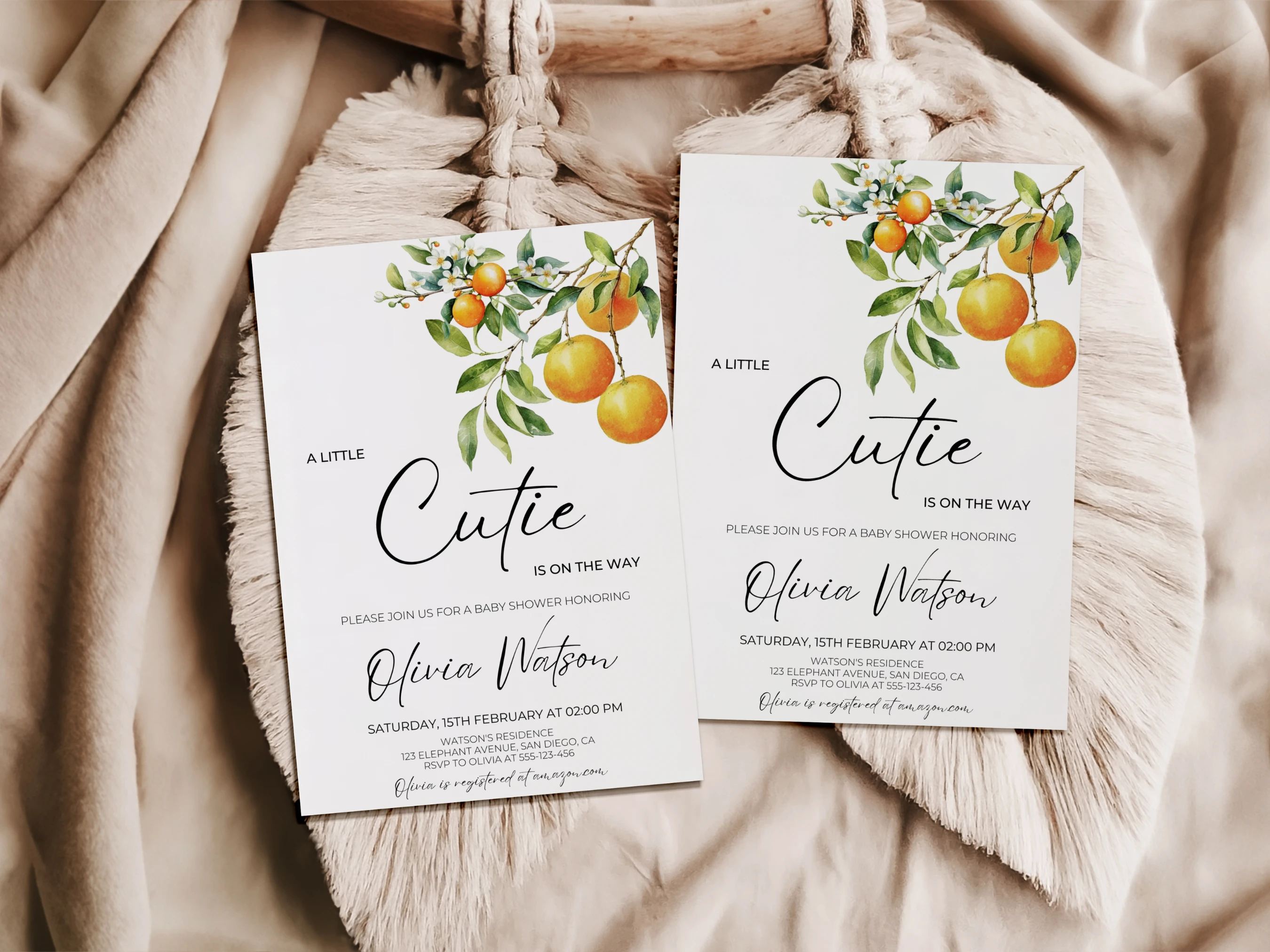 Little Cutie Baby Shower Invitation | Orange Baby Shower Invite | Clementine Baby Shower Party | Editable Canva Template | Digital Download