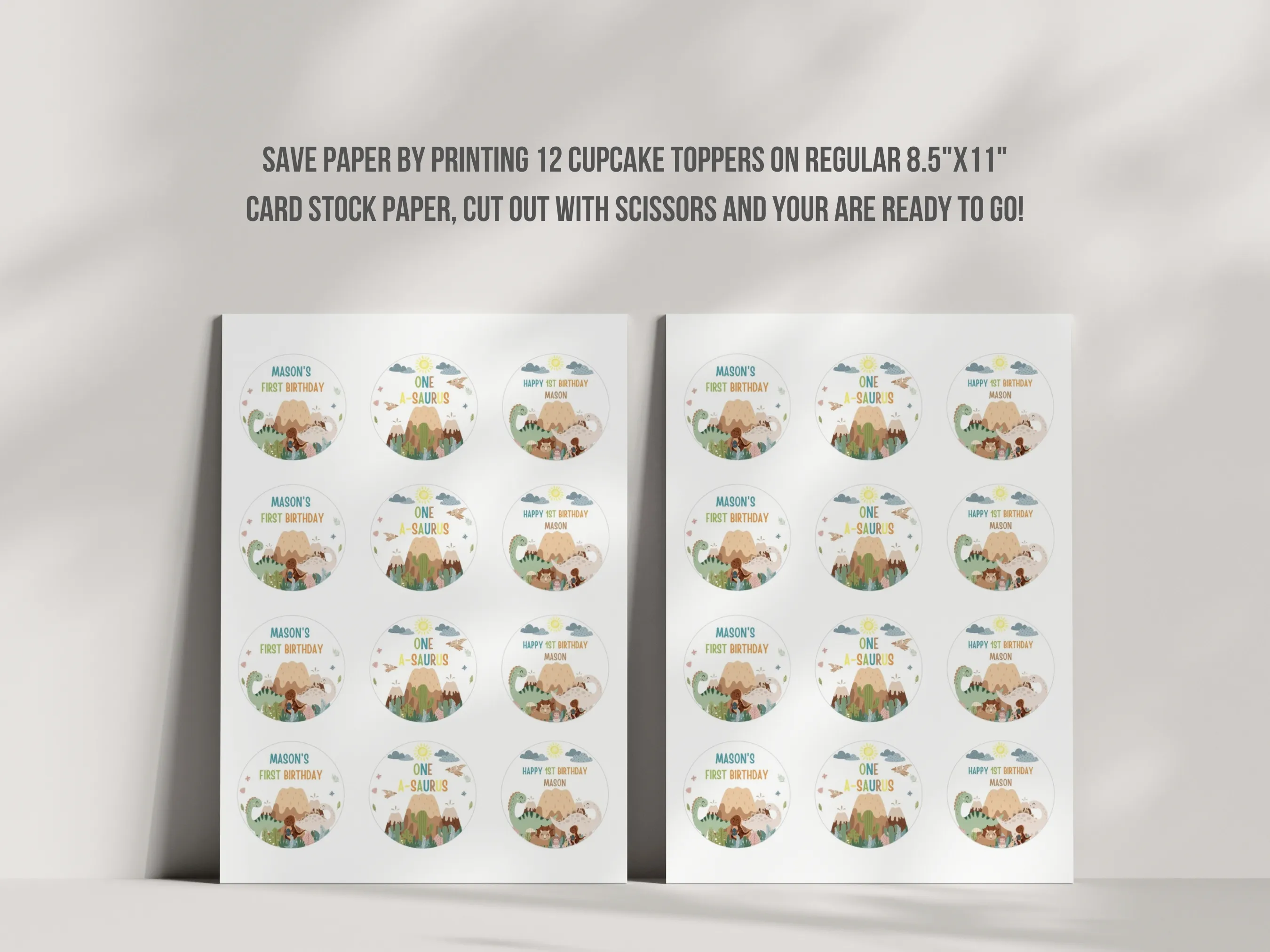 Baby Dinosaur Happy Birthday Cupcake Toppers | Boy Dinosaur Party Cake Topper | Dino Birthday Cupcake Toppers | Editable Canva Template | Digital Download
