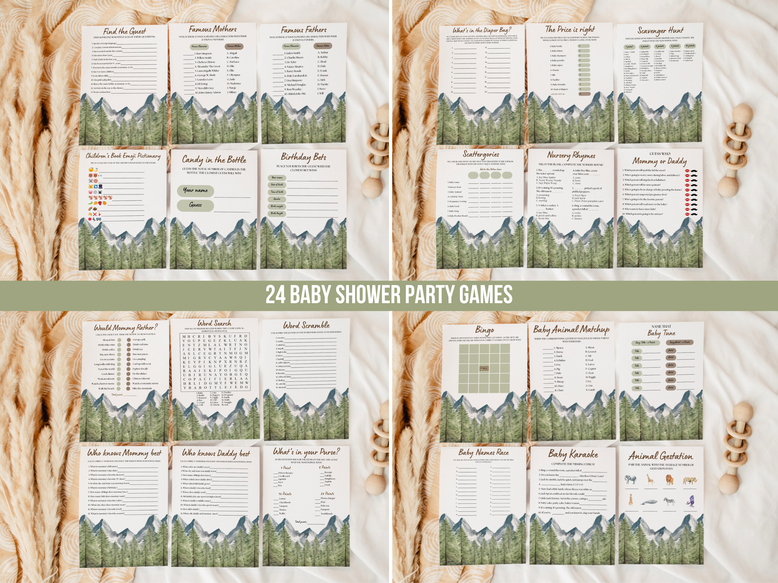 Adventure Awaits Baby Shower Games Bundle | Woodland Baby Shower Bingo Printable Games | Mountain Baby Shower Party Games | Editable Canva Template | Digital Download