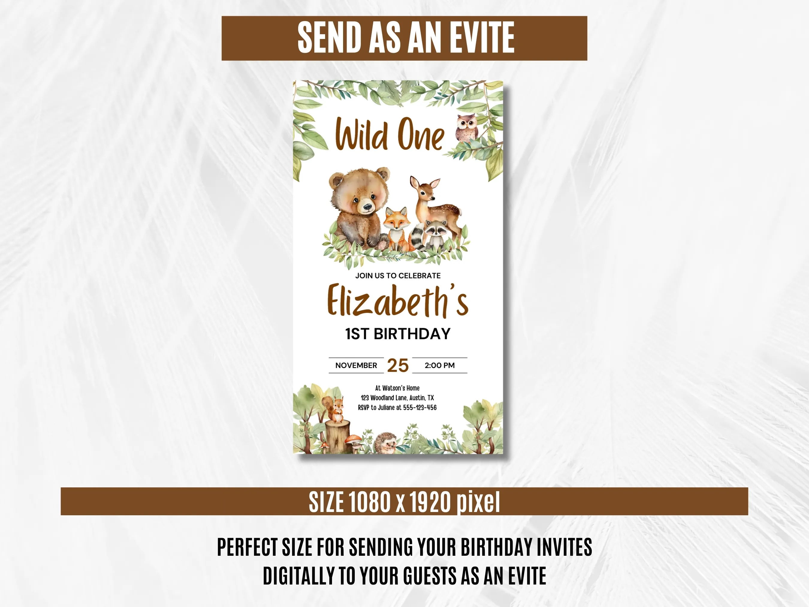 Woodland Animals Birthday Evite | Forest Mobile Invitation | Editable Canva Template | Digital Download