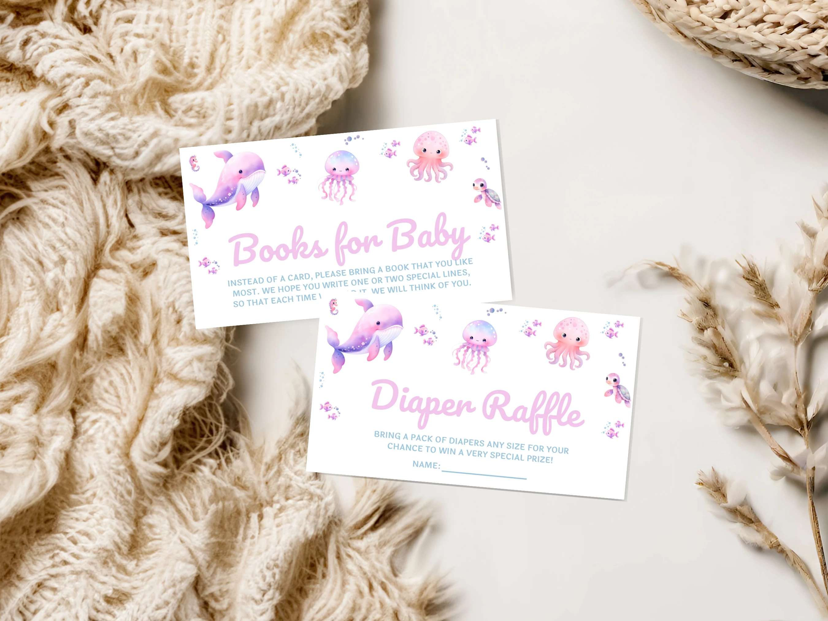 Under The Sea Baby Shower Diaper Raffle Card | Ocean Books For Baby Card | Editable Canva Template | Digital Download