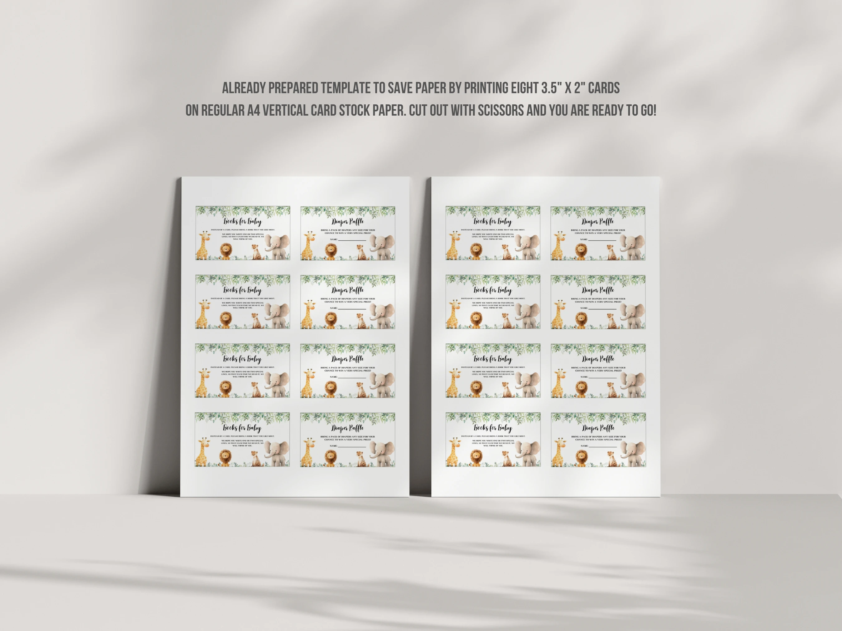 Safari Baby Shower Diaper Raffle Card | Jungle Animals Books For Baby Card | Editable Canva Template | Digital Download