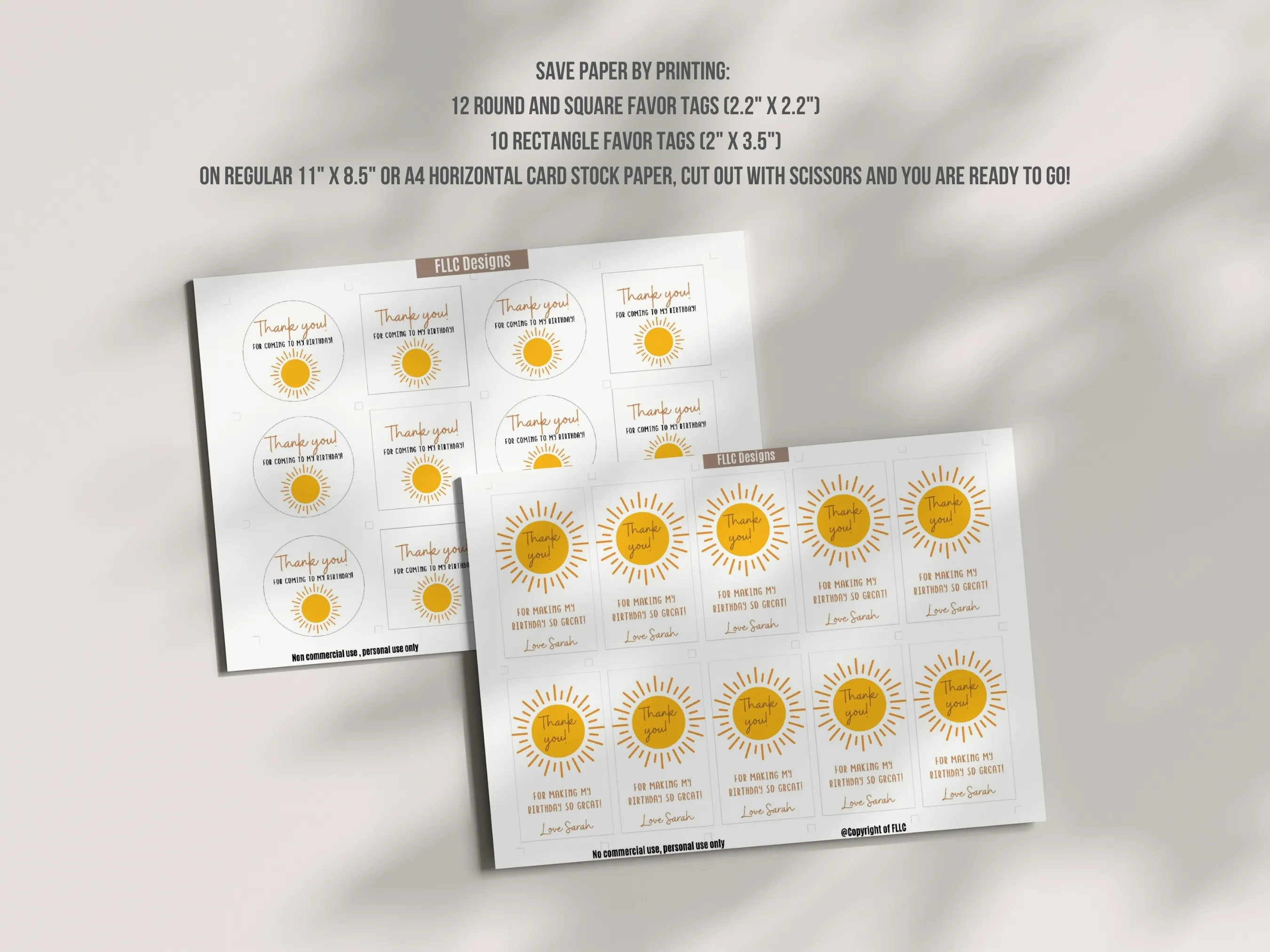 Sunshine Birthday Favor Tags | First Trip Around the Sun Thank You Labels | Boho Party Gift Tags | Editable Canva Template | Digital Download