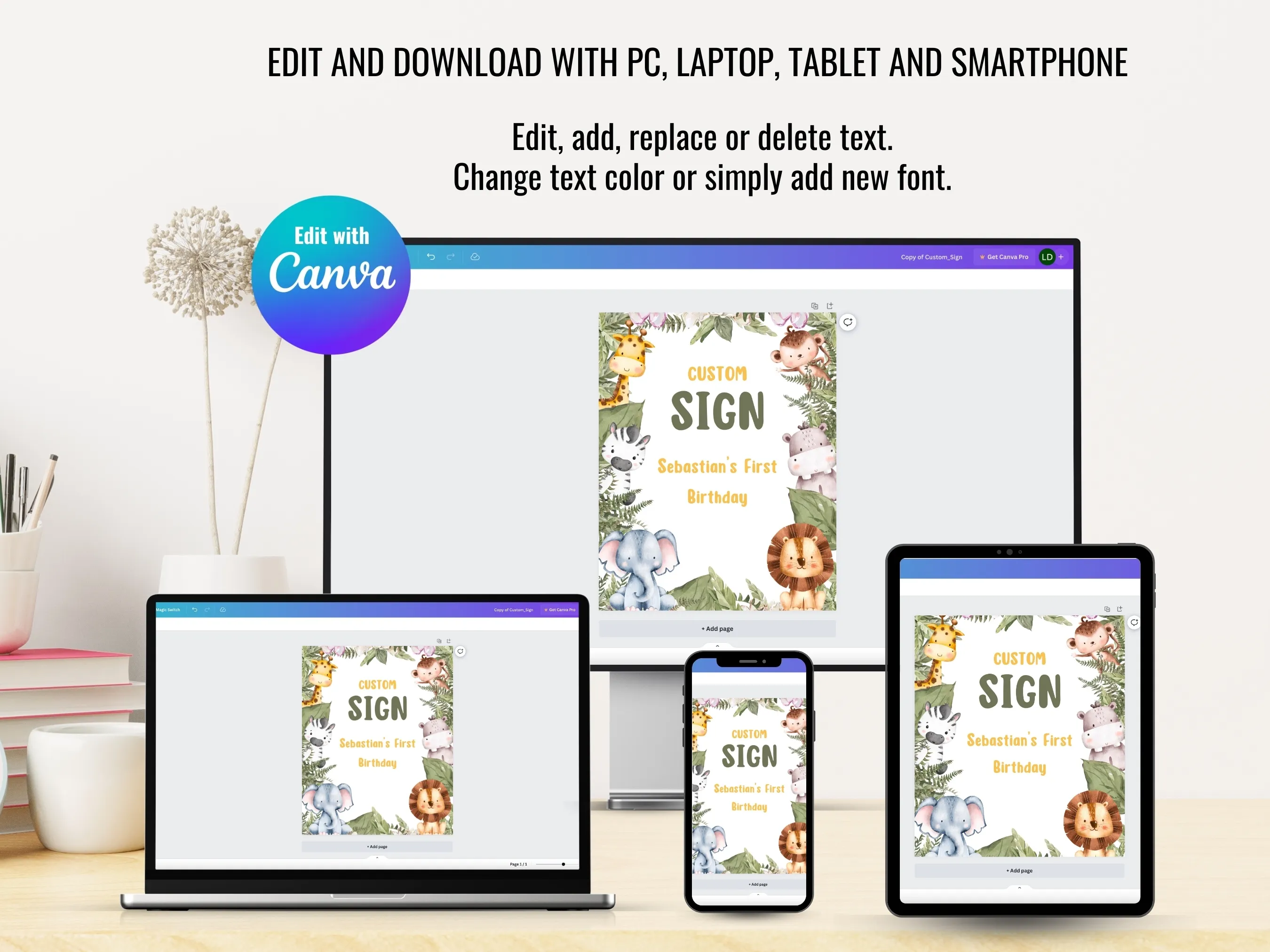 Wild One Birthday Gift Table Sign | Safari Birthday Cookie Table Sign | Jungle Birthday Decorations Cards & Gifts Sign | Editable Canva Template | Digital Download