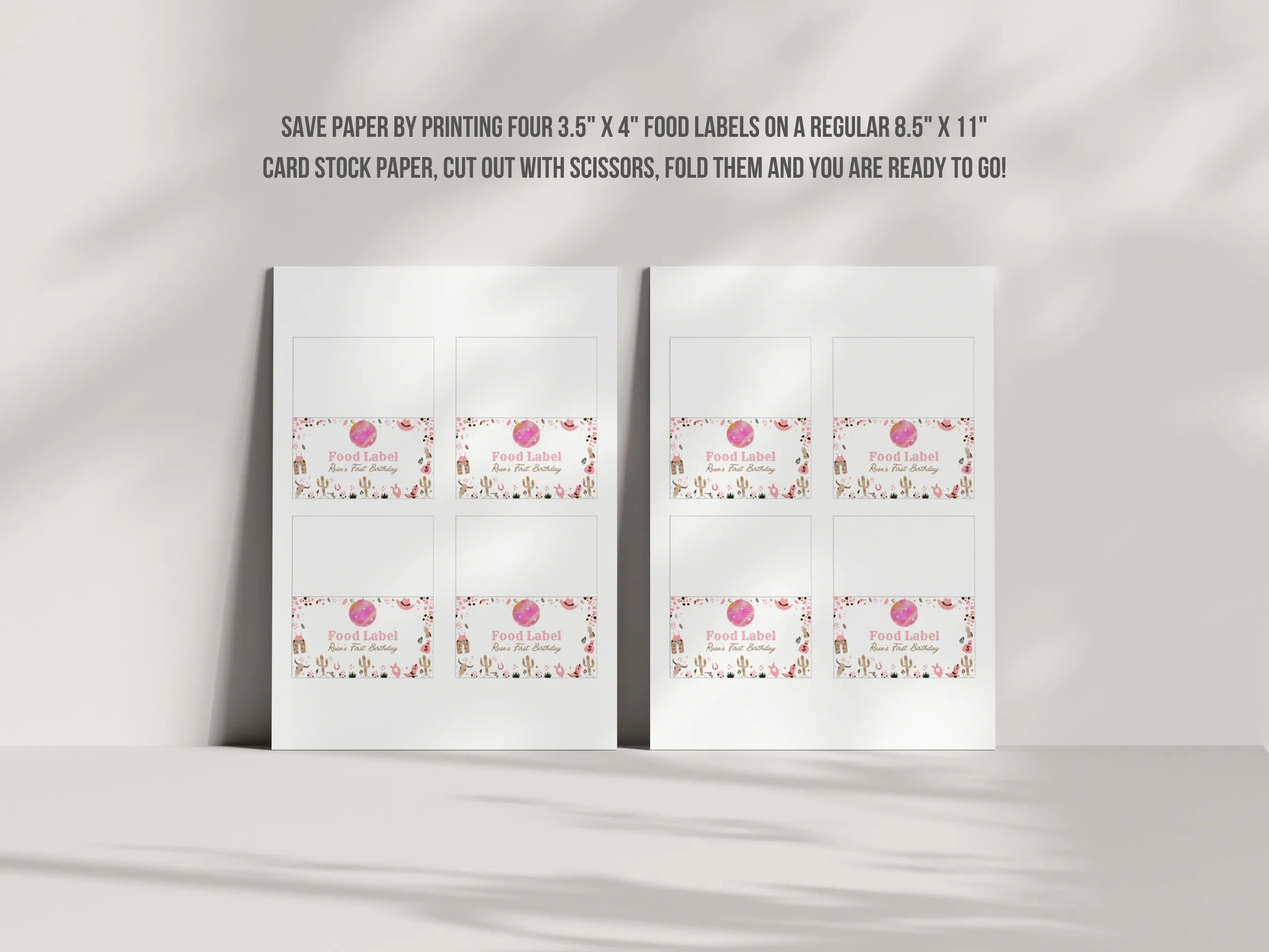 Disco Cowgirl First Rodeo Food Tent Cards | Space Cowgirl Name Tags | Western Party Table Labels | Editable Canva Template | Digital Download