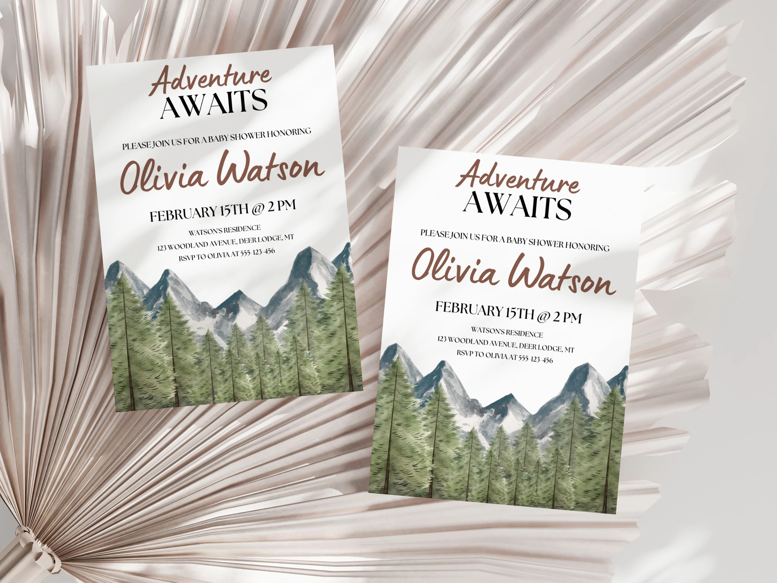 Adventure Awaits Baby Shower Invitation | Mountain Woodland Baby Shower Invite | Gender Neutral Baby Shower Party | Editable Canva Template | Digital Download