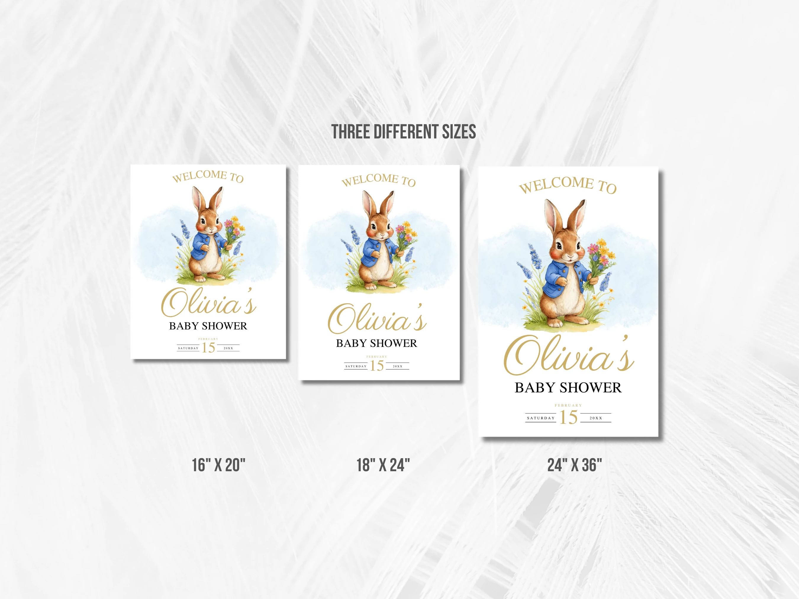 Peter Rabbit Baby Shower Welcome Sign | Flopsy Bunny Spring Welcome Board | Editable Canva Template | Digital Download