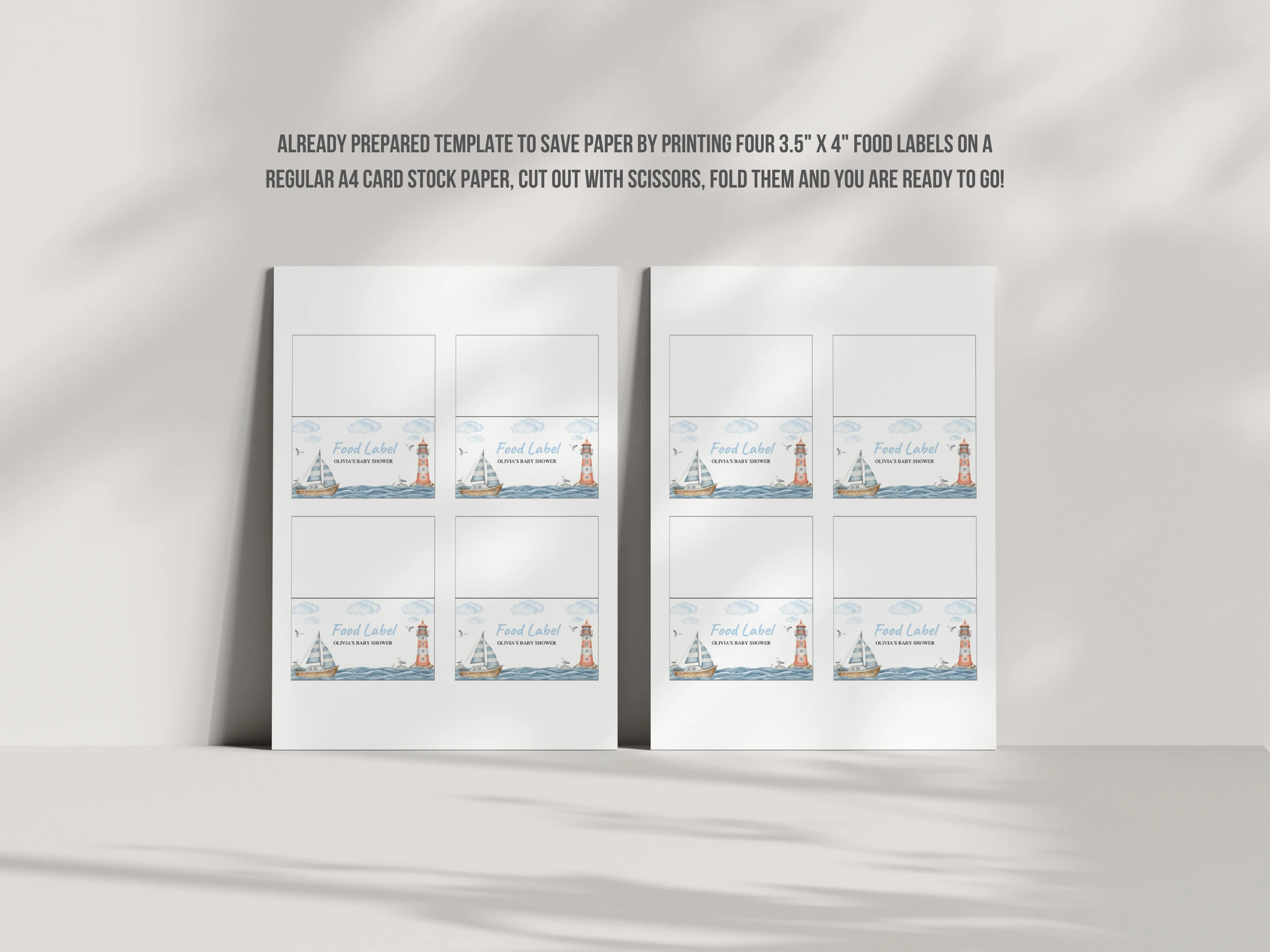 Nautical Baby Shower Place Cards | Ahoy It's a Boy Ocean Sailboat Seating Cards For Baby Boy | Editable Canva Template | Digital Download