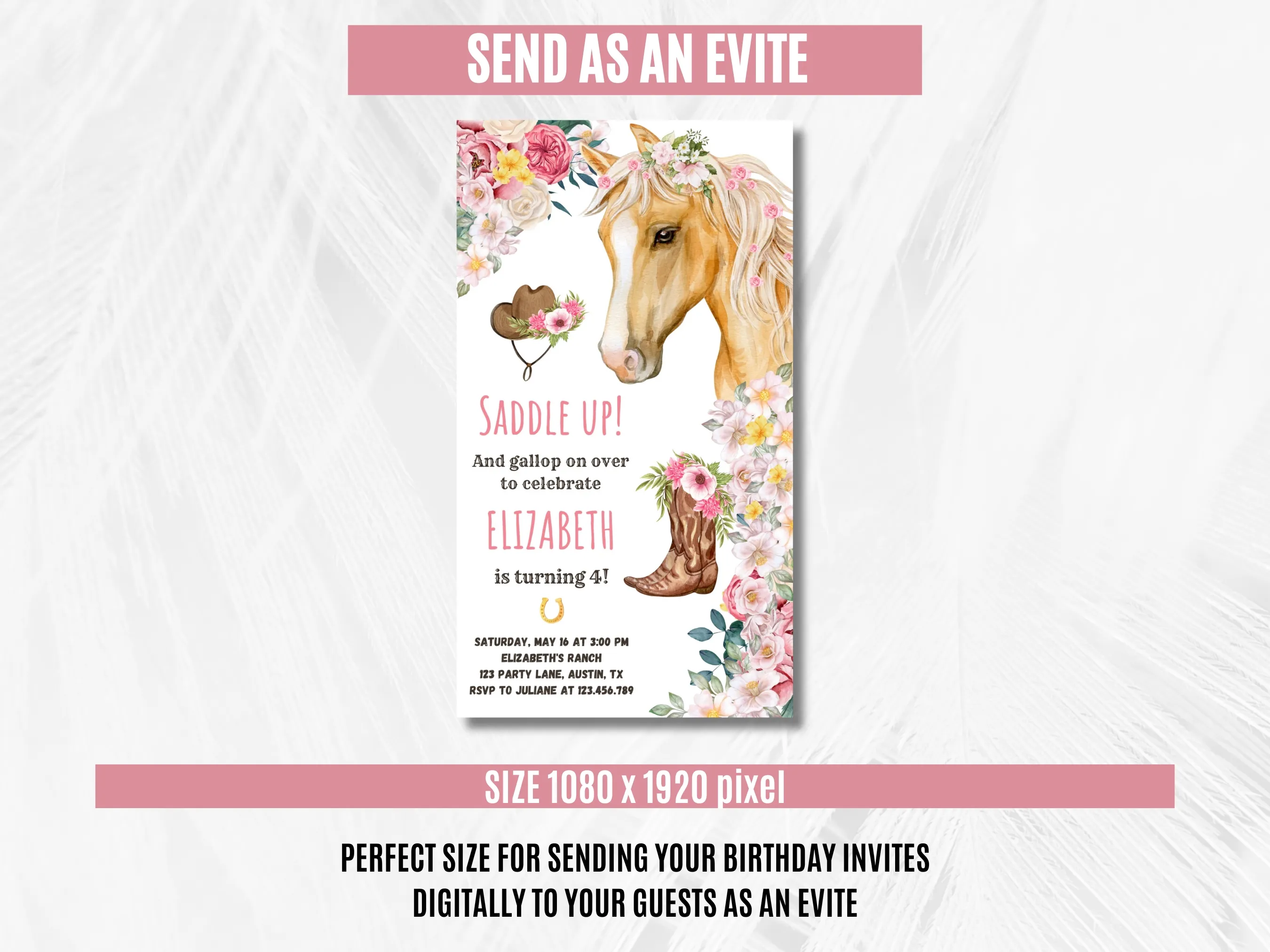 Horse Birthday Evite | Cowgirl Party Mobile Invitation | Editable Canva Template | Digital Download