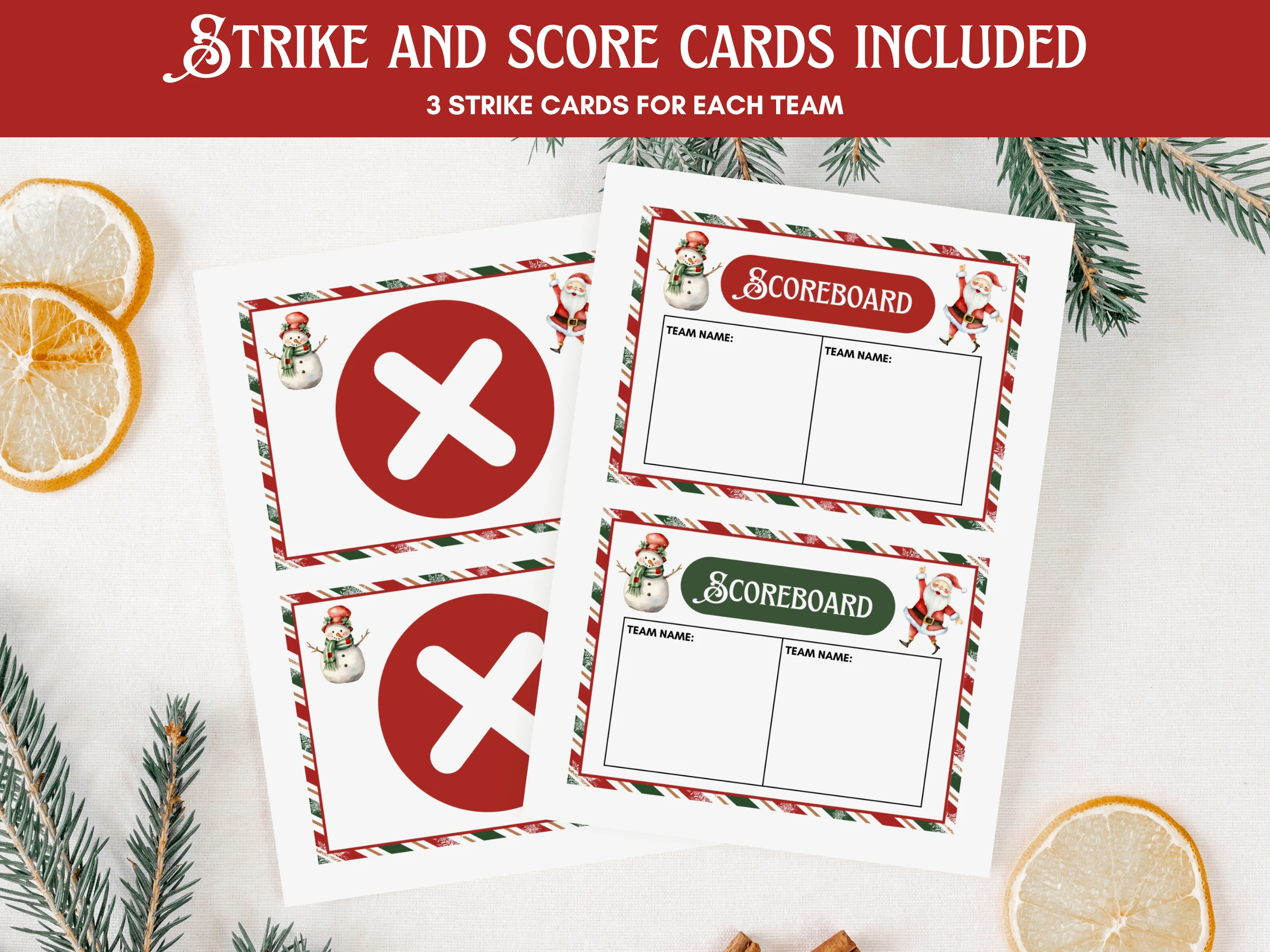 Santa & Snowman Christmas Feud Game | 60 Printable Family Survey Cards | Ready-to-Print Game | Digital Download