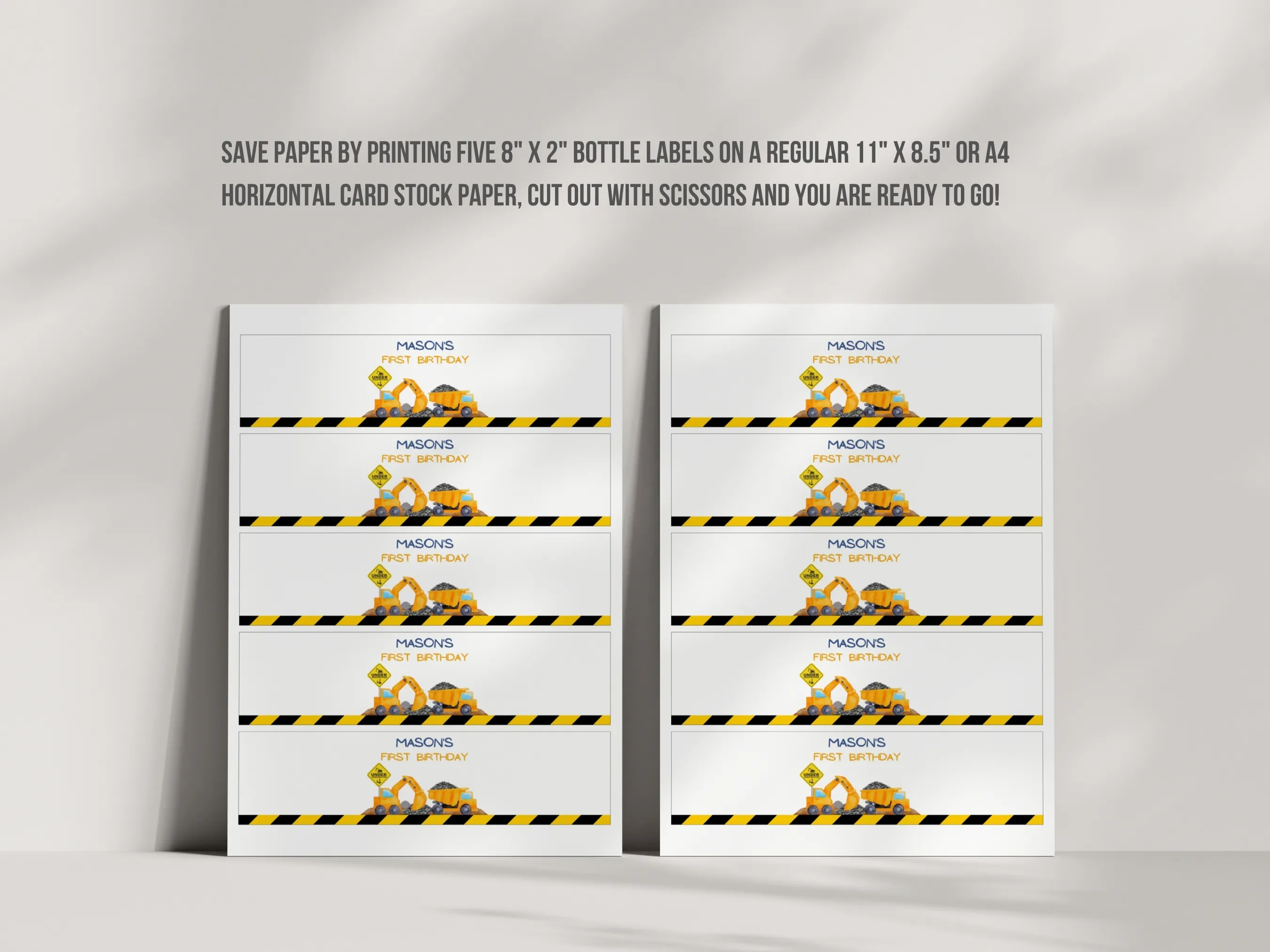 Construction Birthday Water Bottle Labels | Excavator Bottle Stickers | Dump Truck Bottle Wraps | Editable Canva Template | Digital Download