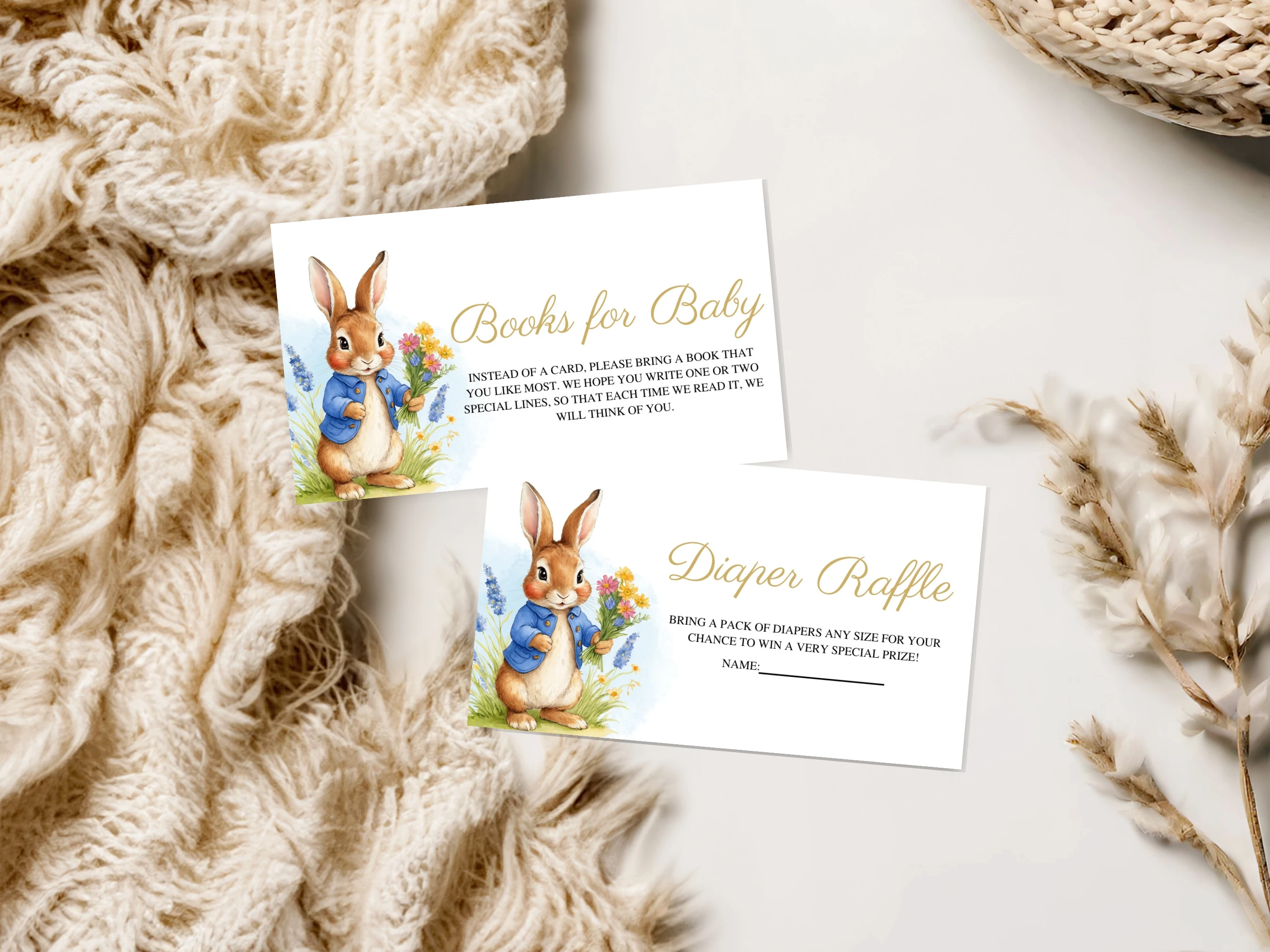 Peter Rabbit Baby Shower Diaper Raffle Card | Flopsy Bunny Books For Baby Card | Editable Canva Template | Digital Download