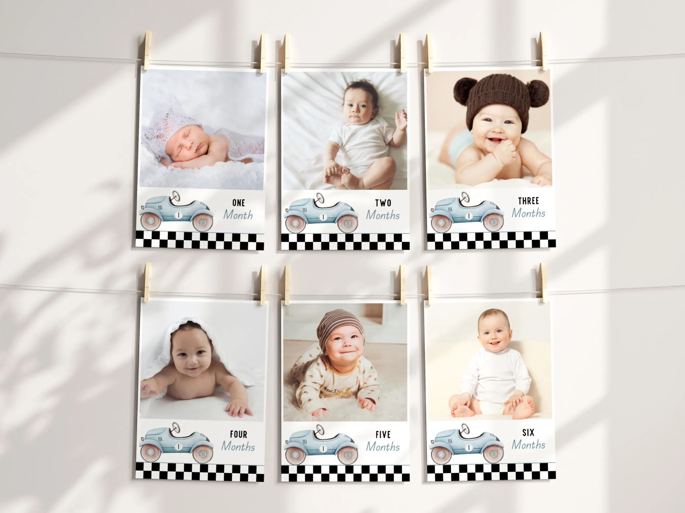 Fast One 1st birthday photo banner with monthly milestone race car theme, editable Canva template for personalized racing birthday decorations, digital download.