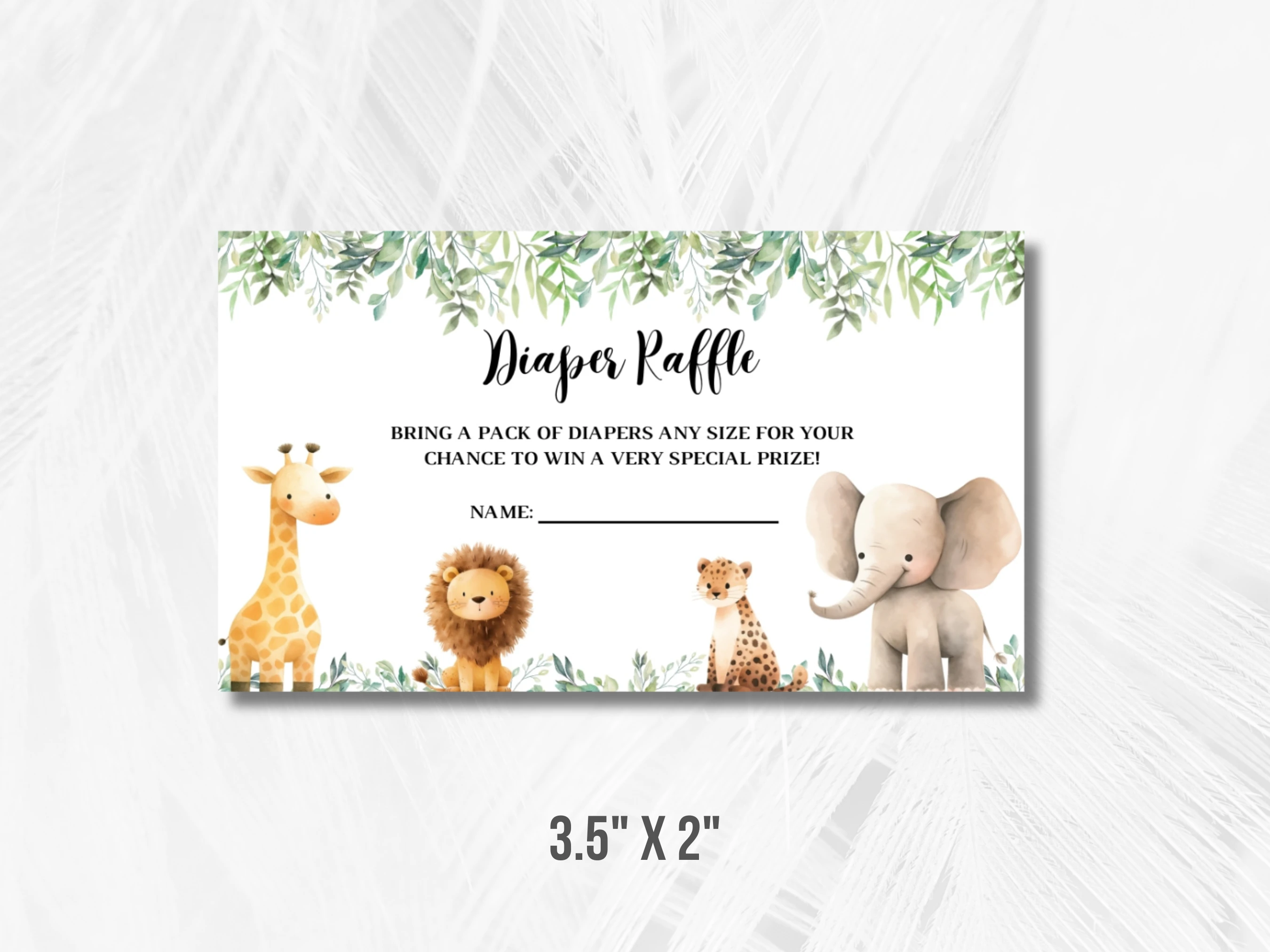 Safari Baby Shower Diaper Raffle Card | Jungle Animals Books For Baby Card | Editable Canva Template | Digital Download