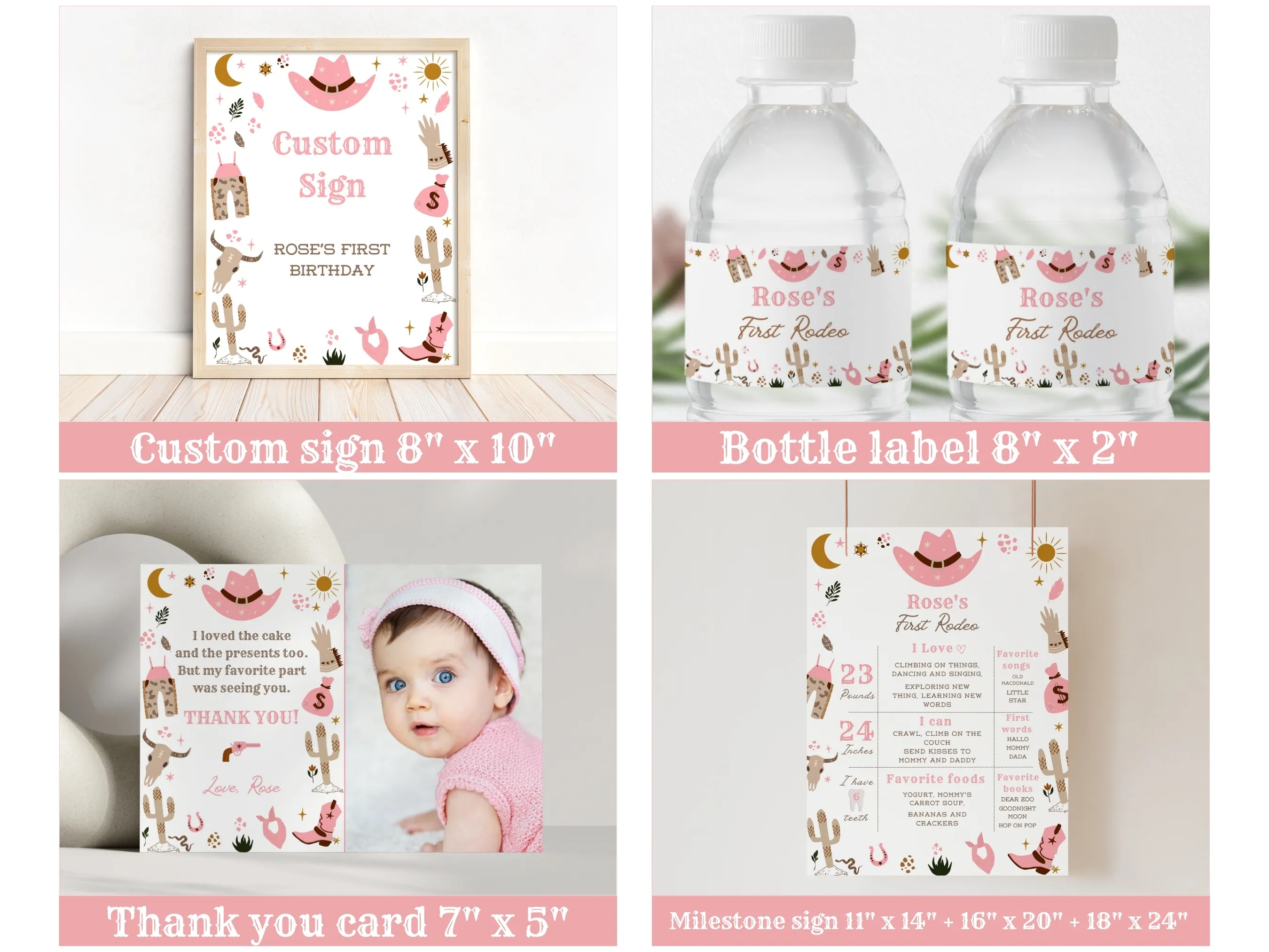 My First Rodeo Birthday Decor Bundle | Cowgirl Party Invitation | Editable Canva Template | Digital Download