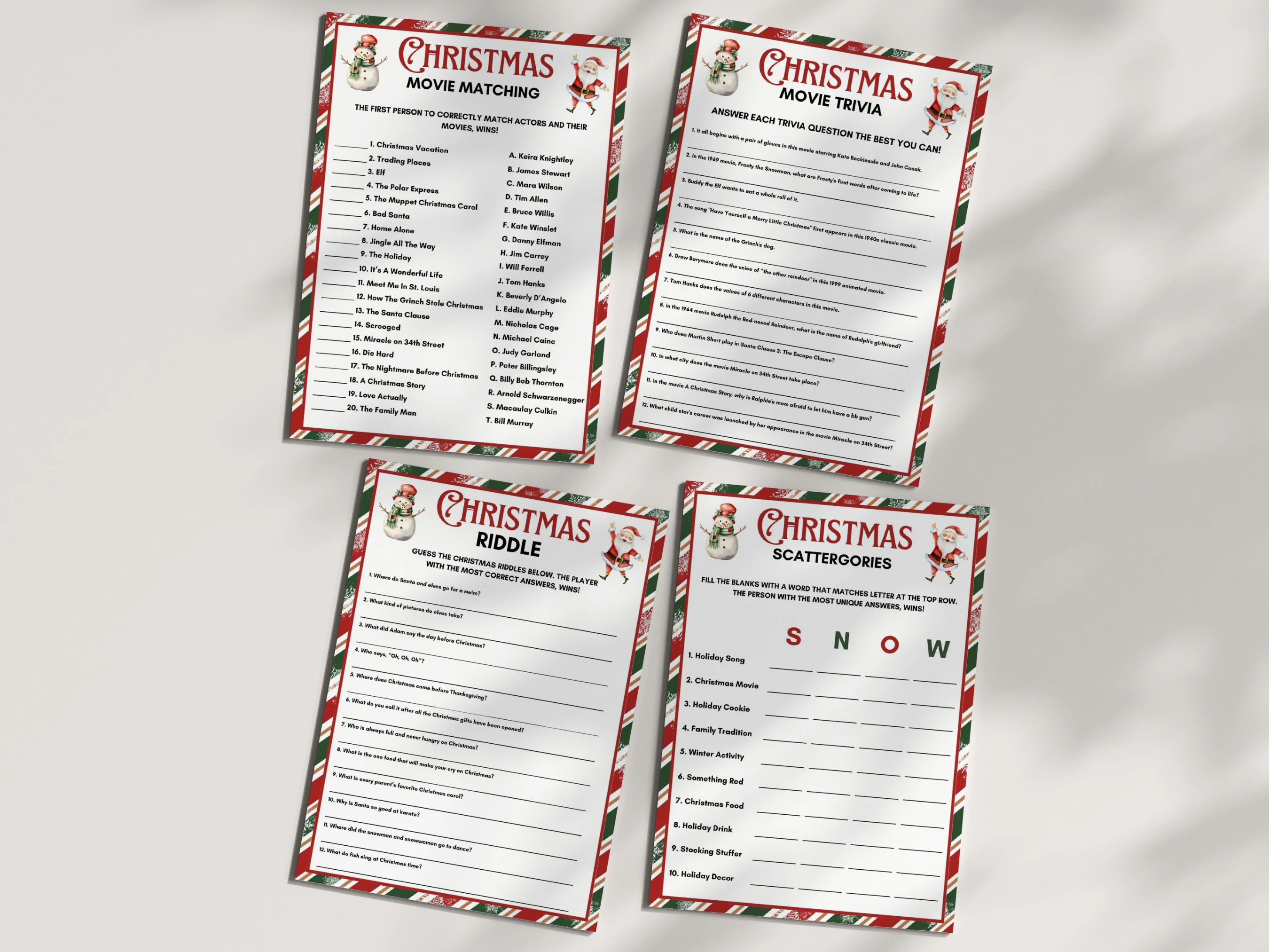 Santa & Snowman Christmas Games Bundle | 20 Printable Family Party Games | fllcdesigns | Ready-to-Print PDF | Digital Download