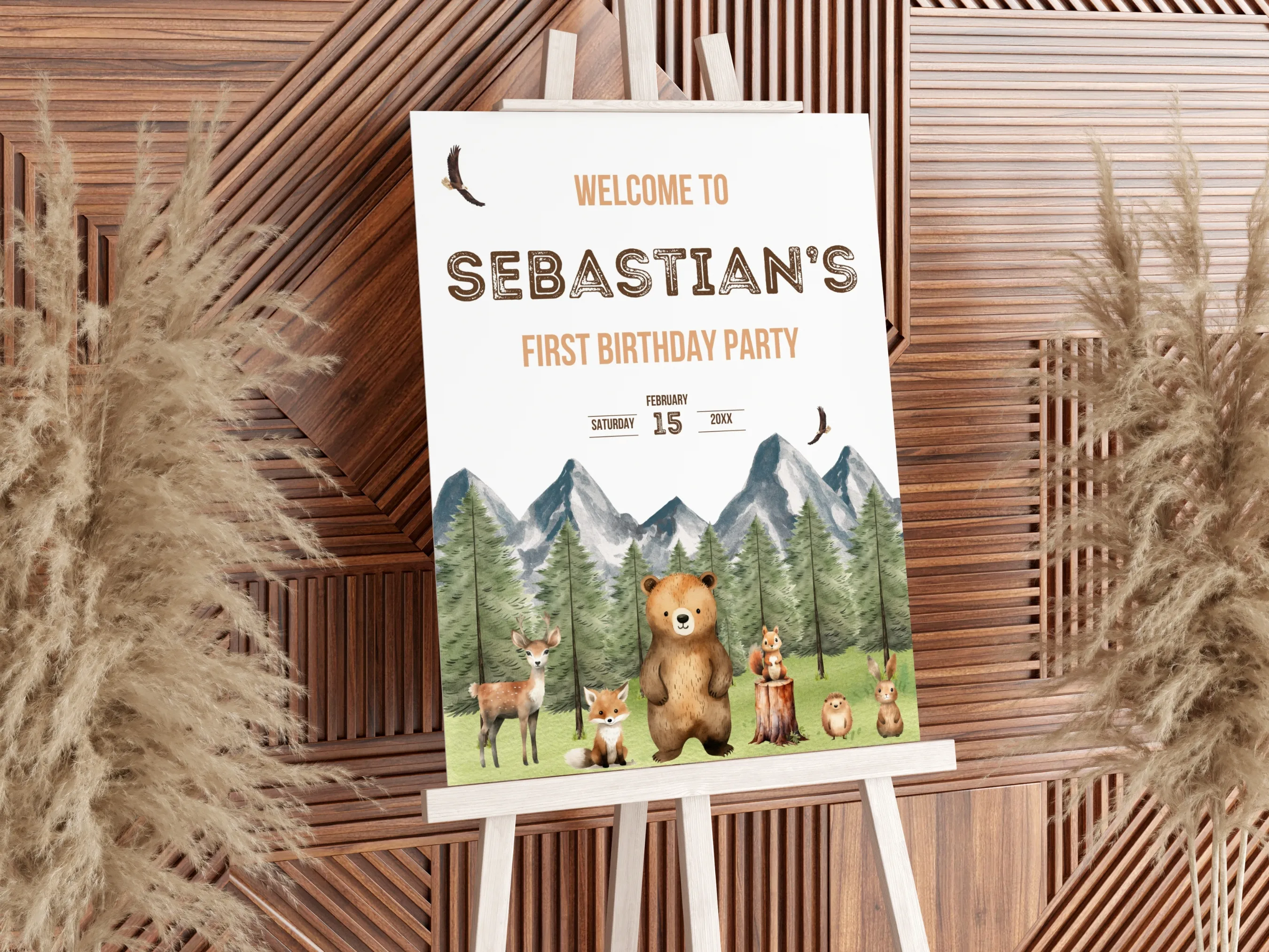 Woodland Birthday Milestone Board | Forest Animals Milestone Poster | Wild One Baby Milestone Sign | 1st Birthday Party | Editable Canva Template | Digital Download