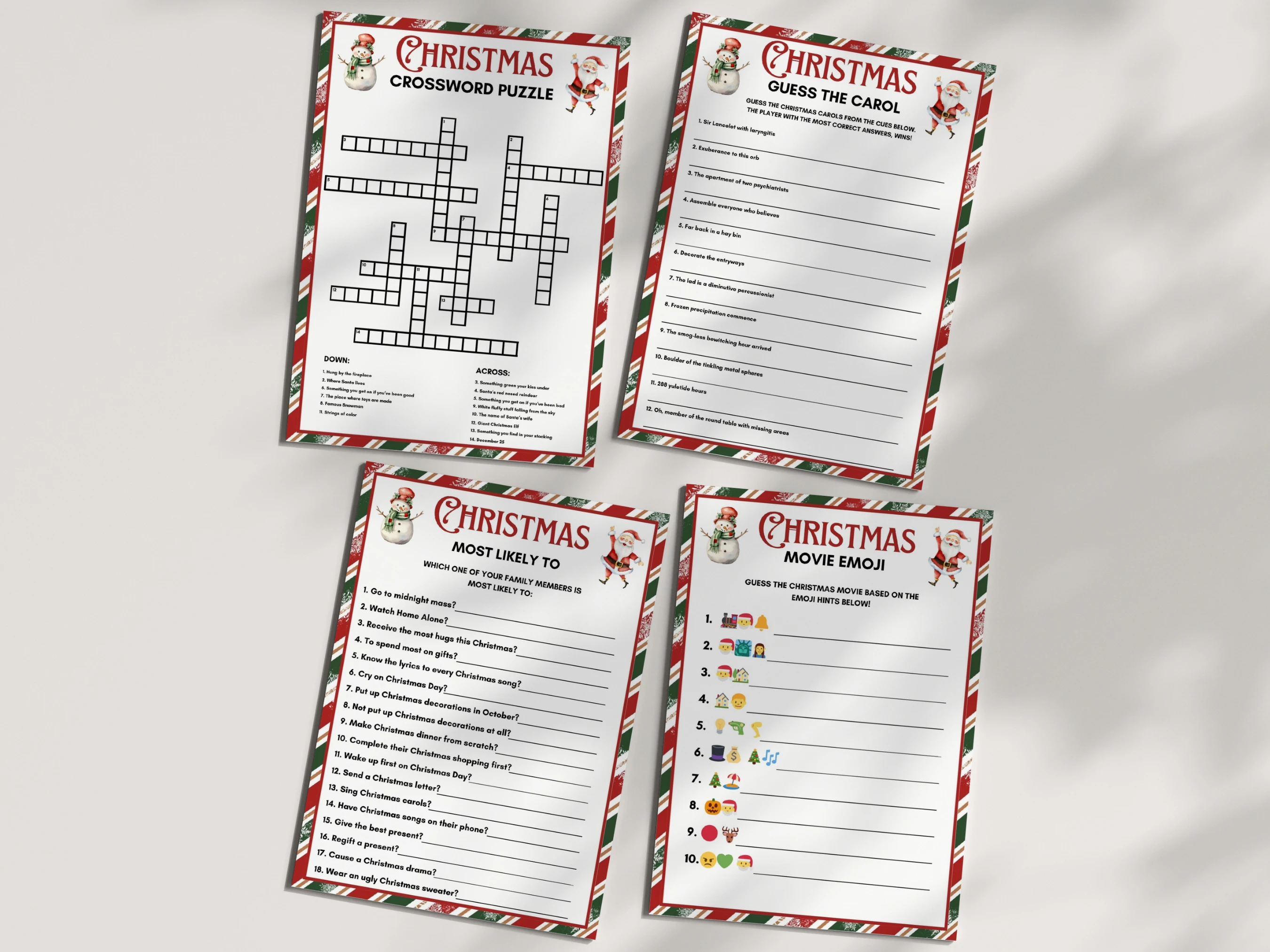 Santa & Snowman Christmas Games Bundle | 20 Printable Family Party Games | fllcdesigns | Ready-to-Print PDF | Digital Download