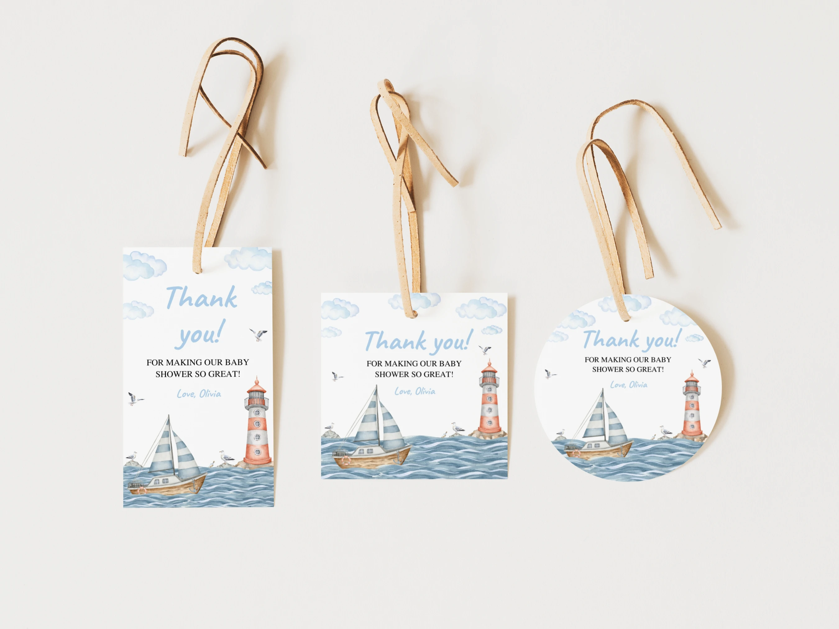 nautical baby shower thank you tags sailboat ocean favors canva template digital download, ahoy its a boy baby shower favor tags sailboat nautical decorations canva template