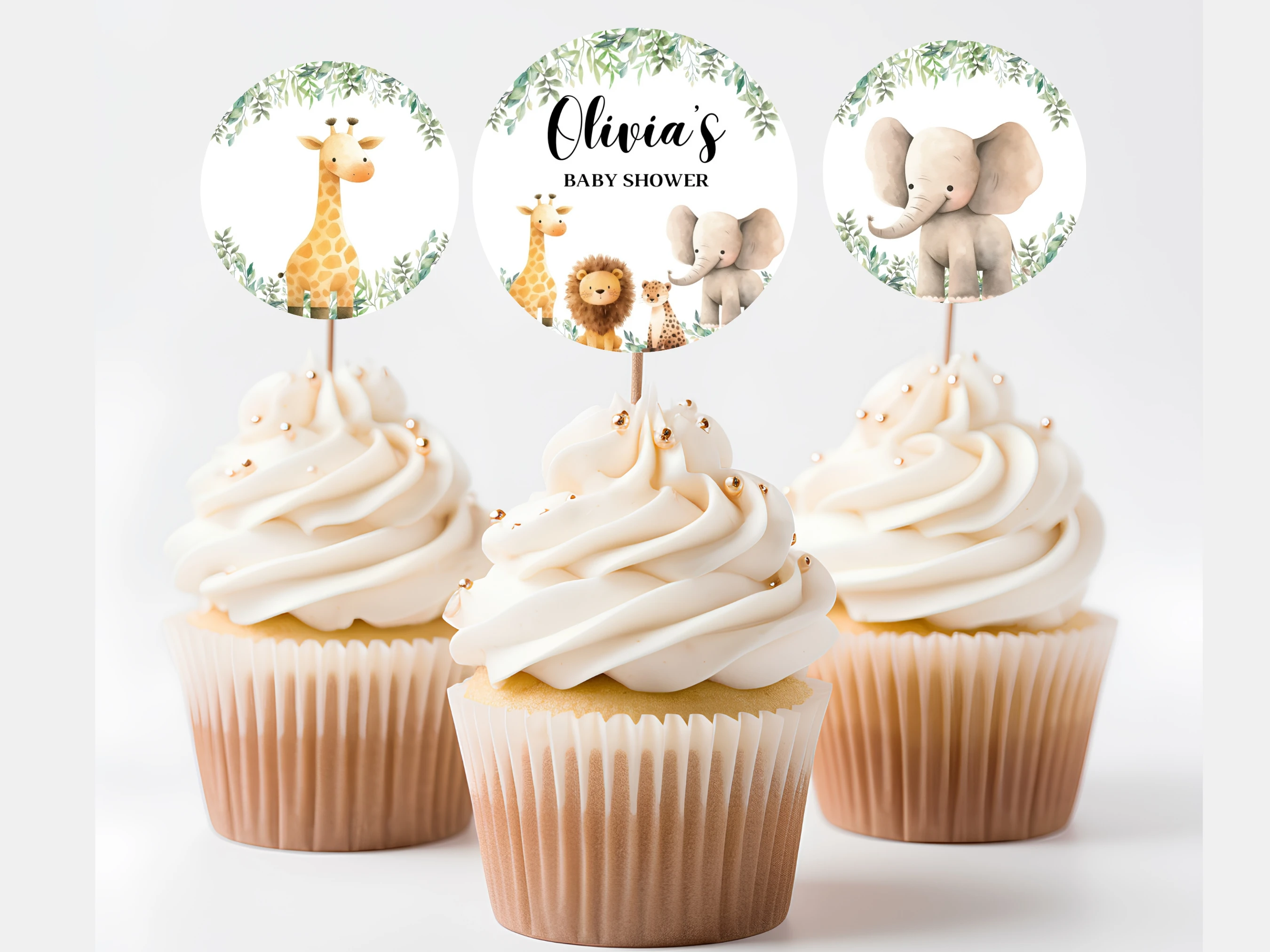 safari baby shower cupcake toppers jungle animals wild one baby shower decor canva template digital download, jungle animals baby shower cupcake topper wild one safari baby shower decorations canva template