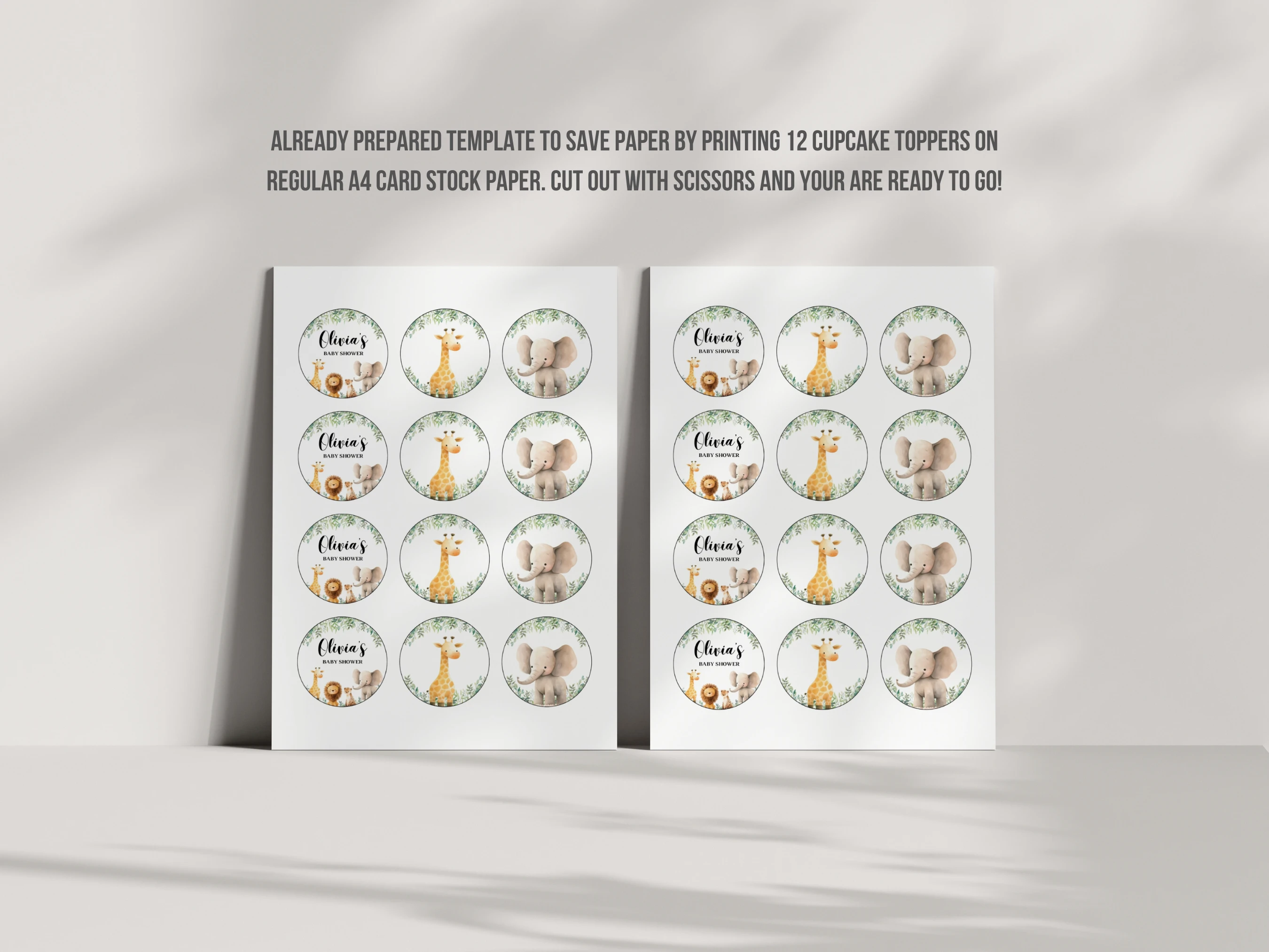 Jungle Baby Shower Cupcake Toppers | Safari Animals Cake Topper | Editable Canva Template | Digital Download
