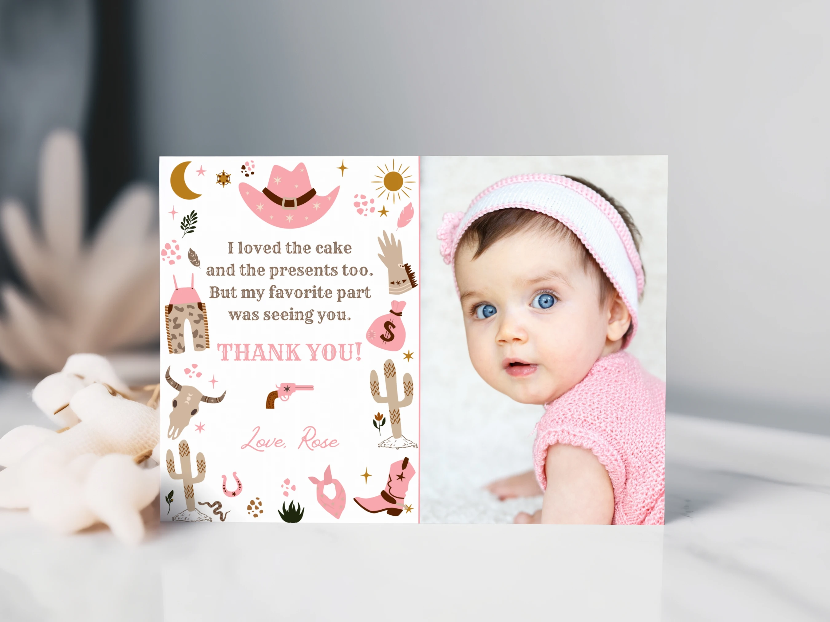 my first rodeo thank you card, cowgirl party thank you note, birthday thank you card with photo, western birthday thank you note, printable kids thank you card