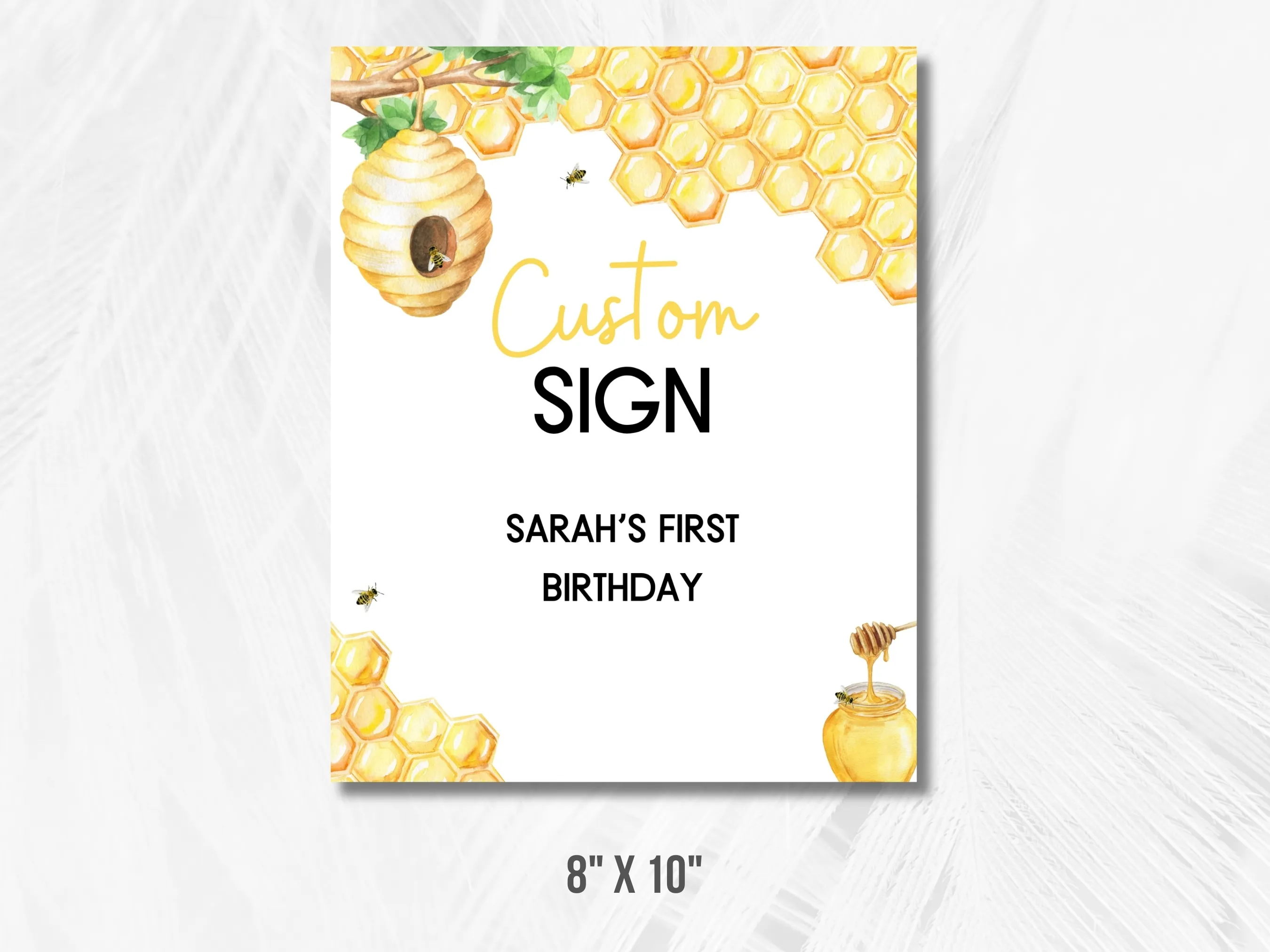 First Bee Day Custom Birthday Sign | Bumble Bee Cards & Gifts Sign | Honey Bee Decor Cookie Table Sign | Editable Canva Template | Digital Download